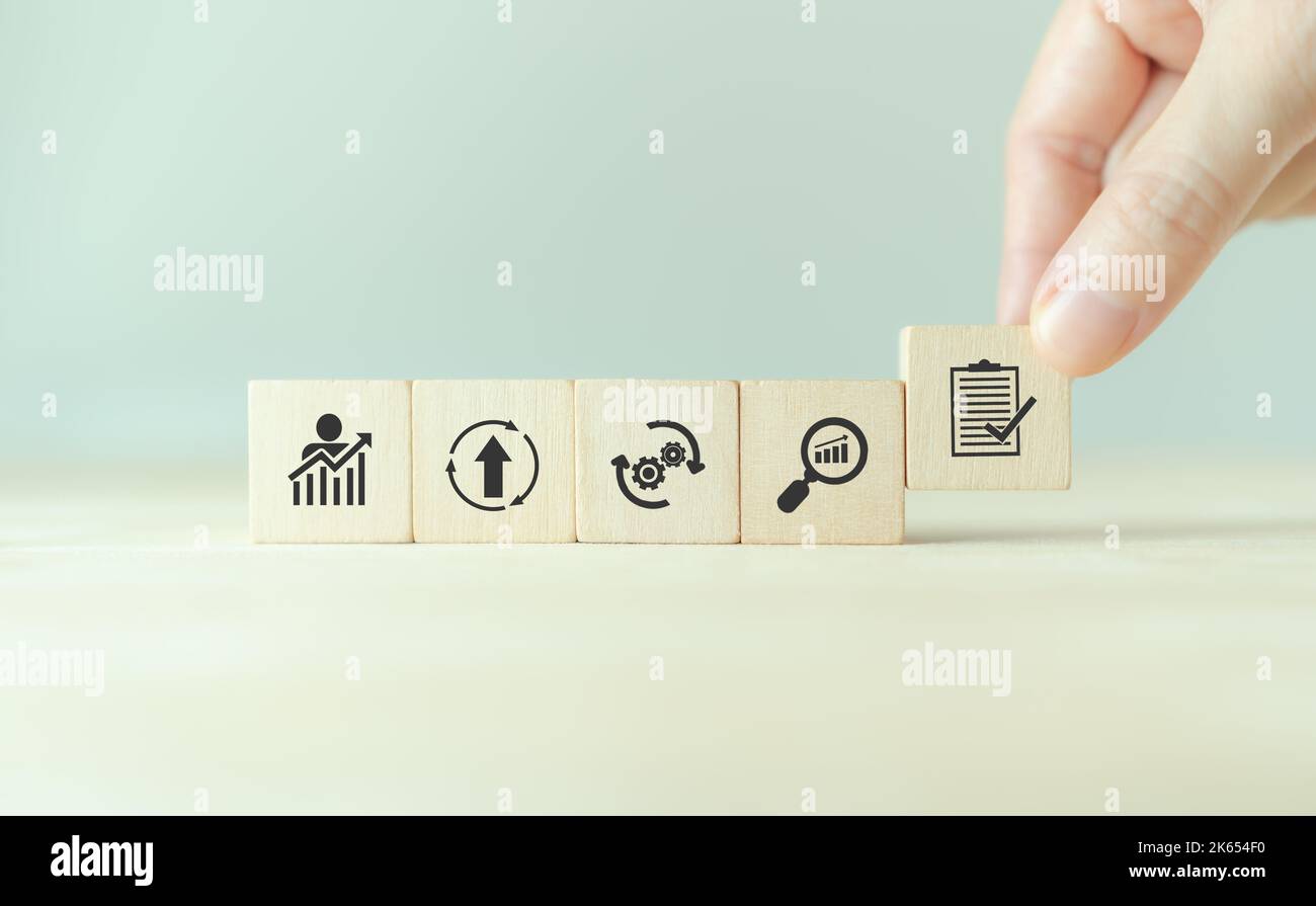 Concept Kaizen : amélioration continue de l'efficacité et de l'efficience des activités. Cycle Kaizen ; amélioration, continu, processus, résultat, standard Banque D'Images