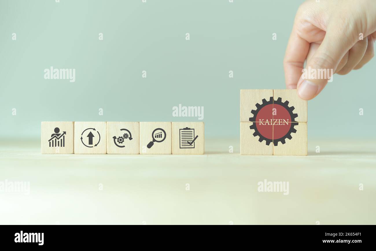 Concept Kaizen : amélioration continue de l'efficacité et de l'efficience des activités. Cycle Kaizen ; amélioration, continu, processus, résultat, standard Banque D'Images