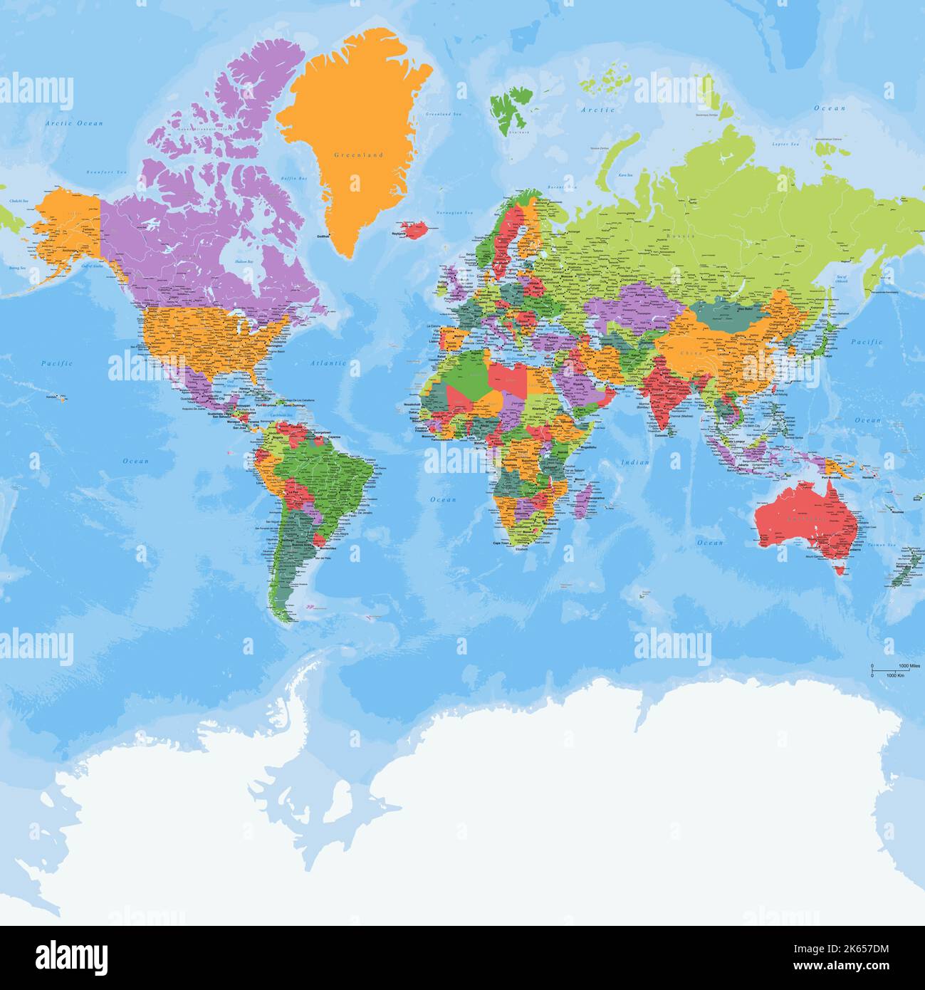 Carte politique détaillée du monde projection Mercator Illustration de Vecteur