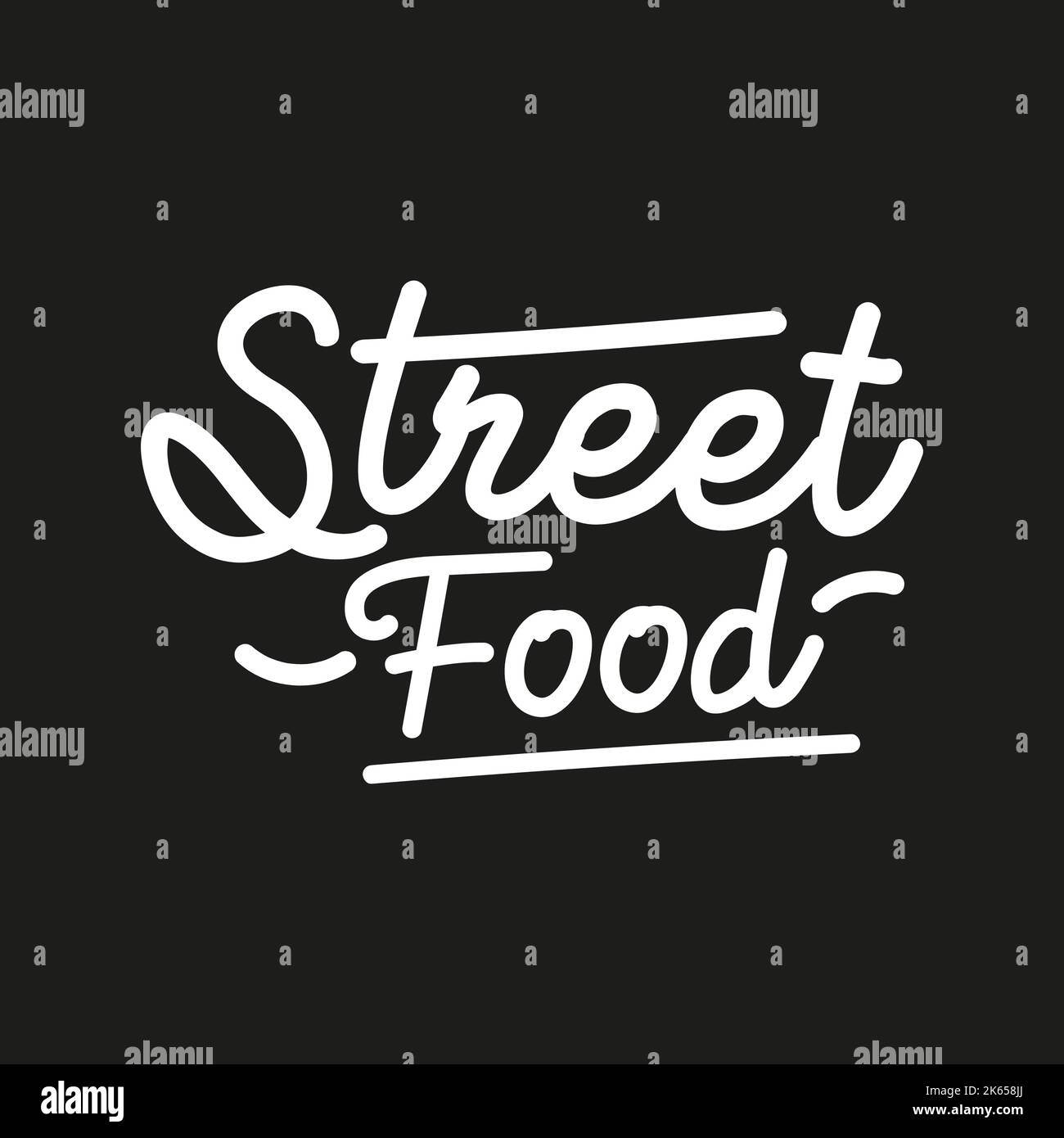 Street Food Typographie design logo peut être utilisé pour les logos de restaurant, café, fruits de mer. Sur un fond sombre Illustration de Vecteur