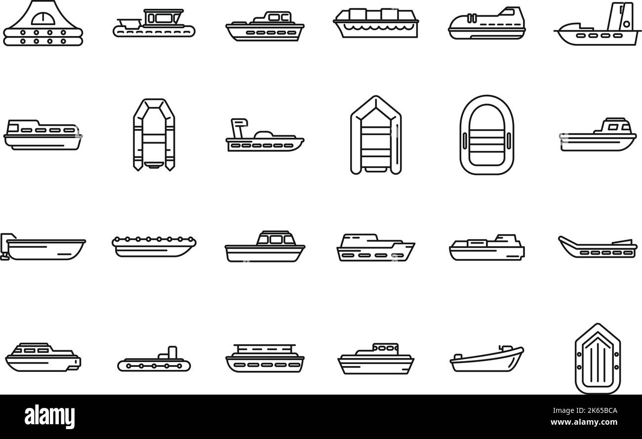 Les icônes du bateau de secours définissent le vecteur de contour. Aide maritime. Sauvetage en cas d'accident Illustration de Vecteur
