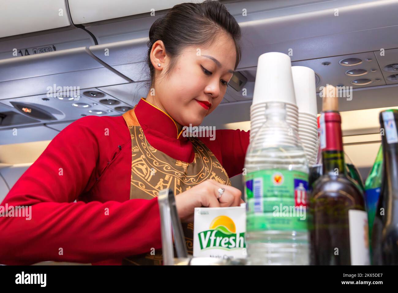 Équipage de conduite et passagers à bord du vol Vietnam Airlines de Hanoi à Bangkok Banque D'Images