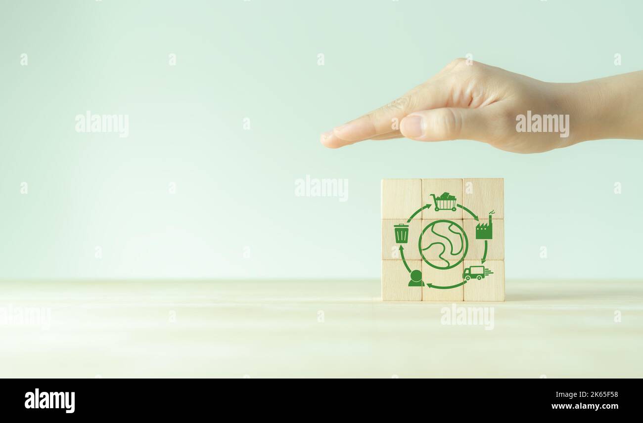 La chaîne de valeur de l'entreprise et le développement durable. LCA, évaluation du cycle de vie . Impact positif sur l'environnement du produit de la chaîne de valeur. Réduction de l'empreinte carbone Banque D'Images