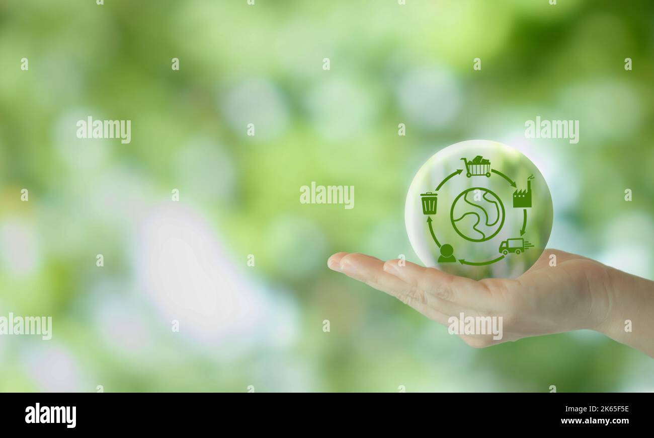 La chaîne de valeur de l'entreprise et le développement durable. LCA, évaluation du cycle de vie . Impact positif sur l'environnement du produit de la chaîne de valeur. Réduction de l'empreinte carbone Banque D'Images