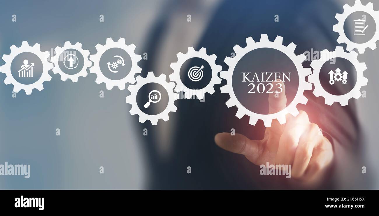 2023 concept de planification Kaizen; amélioration continue de l'efficacité et de l'efficience des activités. Cycle Kaizen ; amélioration, continu, processus, rés Banque D'Images