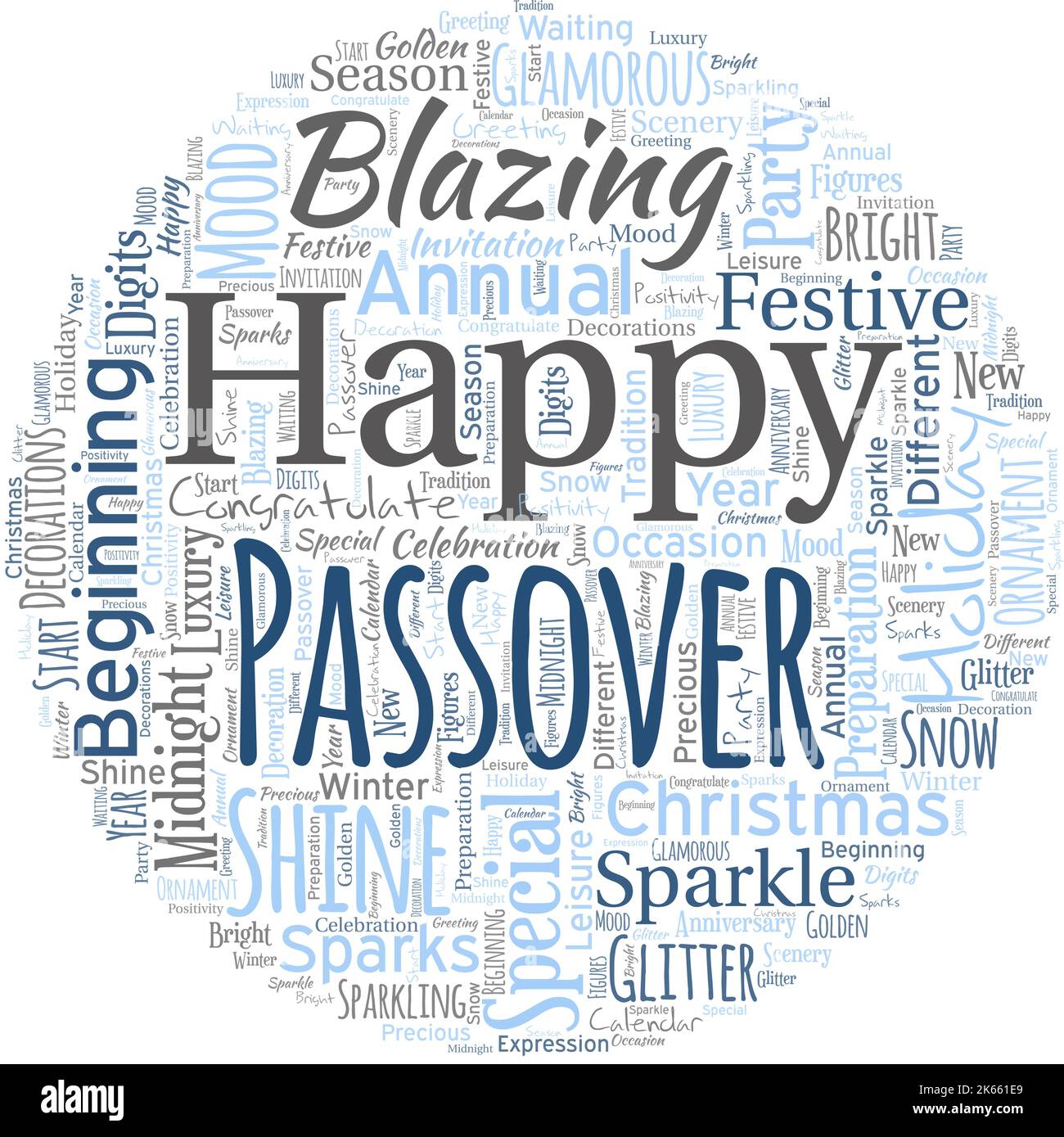 Nuage de grand mot en forme de cercle avec des mots Happy Passover. Une autre année a commencé pour accorder les souhaits et les buts de soi Illustration de Vecteur