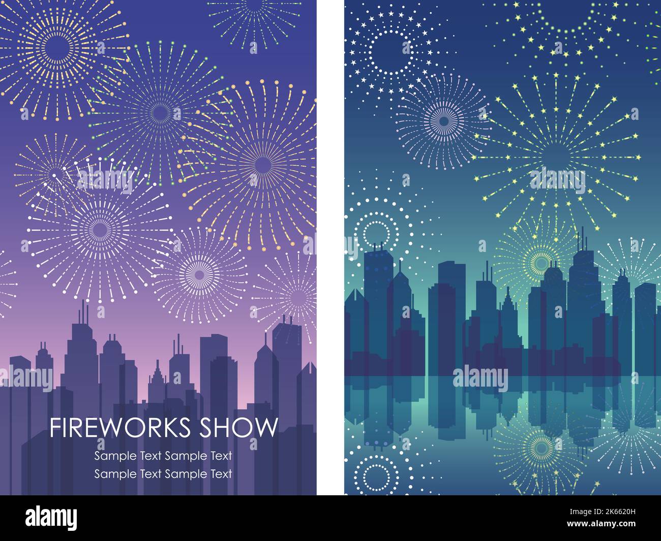 Jeu d'arrière-plan Fireworks avec ciel bleu foncé et espace de texte. Illustration vectorielle. Illustration de Vecteur
