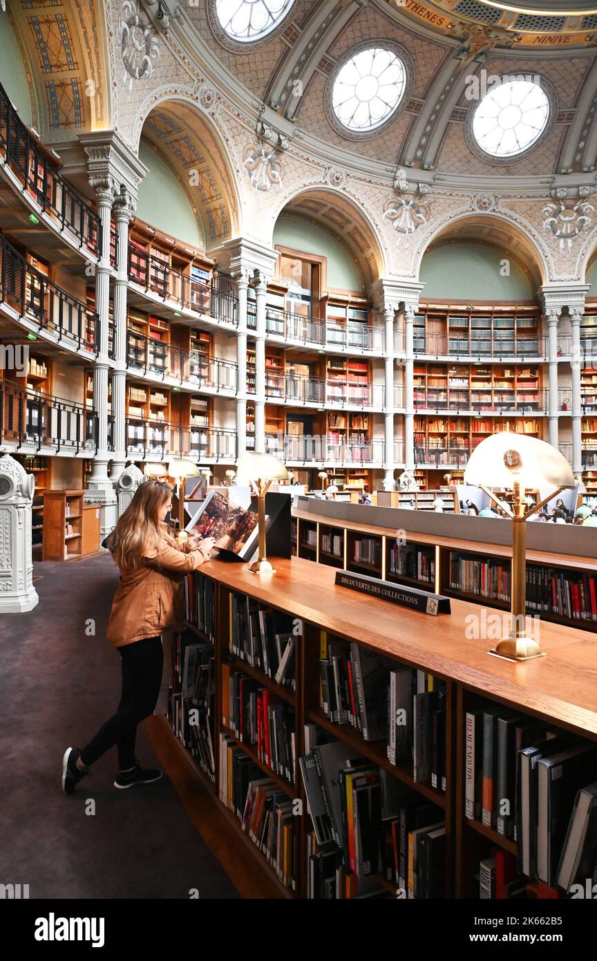 France. Paris (75) 2nd arrondissement. Réouverture en septembre 2022 de la salle ovale de la Bibliothèque nationale du Richelieu après 10 ans de travail Banque D'Images