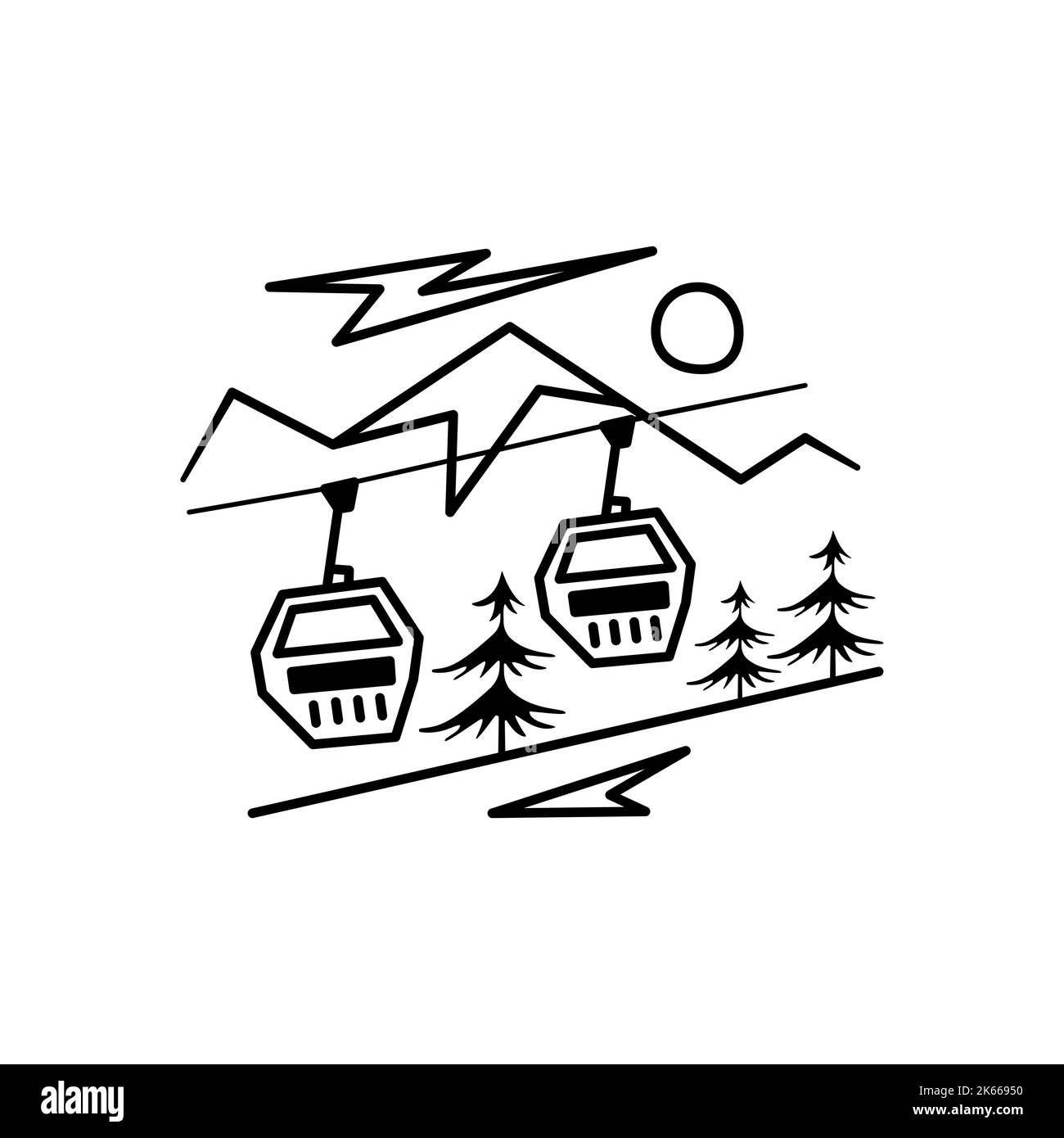 Icône de la ligne de Noël de la série de campings de Noël. Symbole et éléments Happy Holidays. Vecteur d'hiver. Cabines de la station de ski Illustration de Vecteur