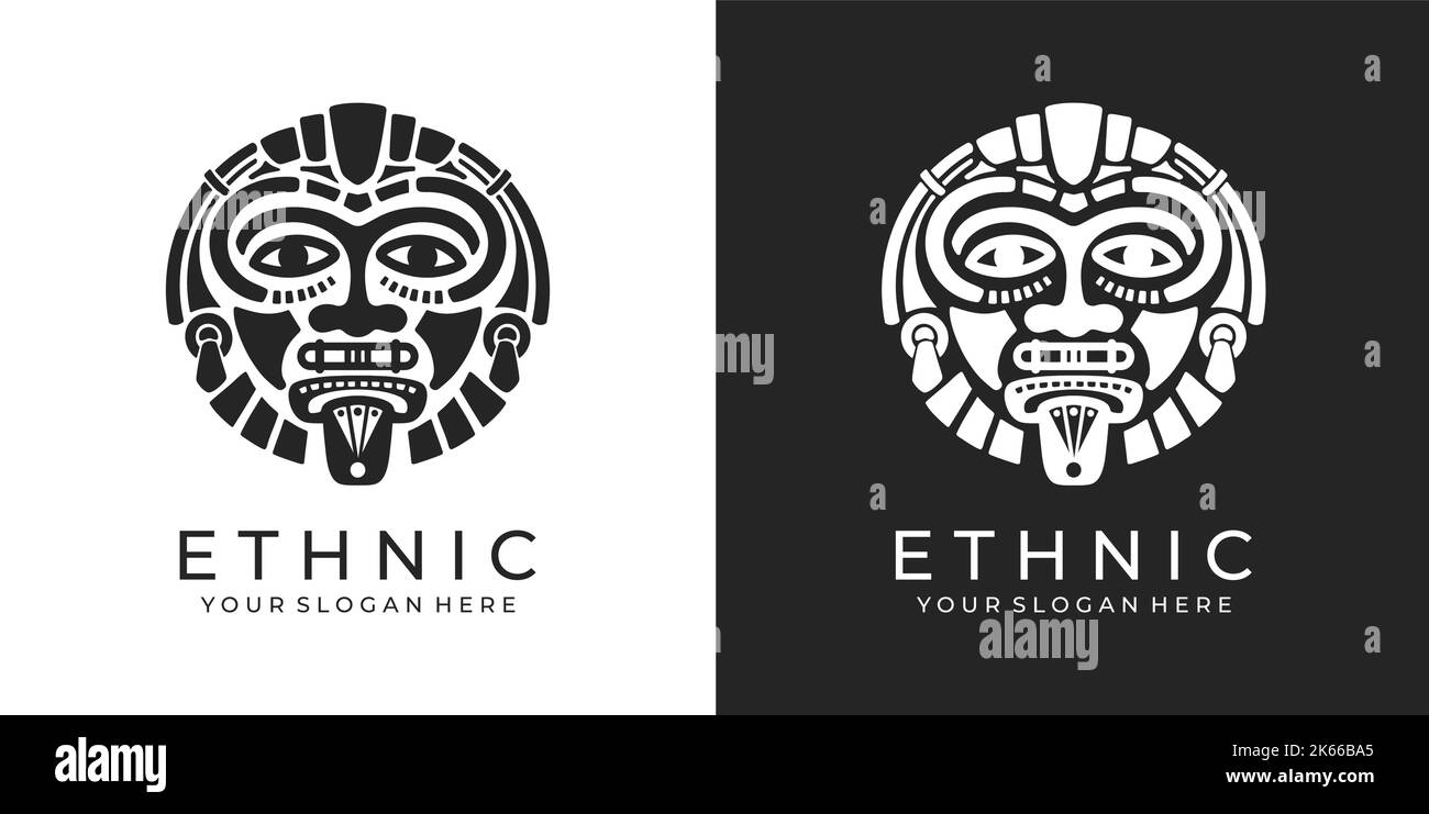 Logo de masque ethnique. Aztec et logo de masque Maya pour les entreprises. Design vectoriel culturel dans un style minimaliste. Illustration de Vecteur