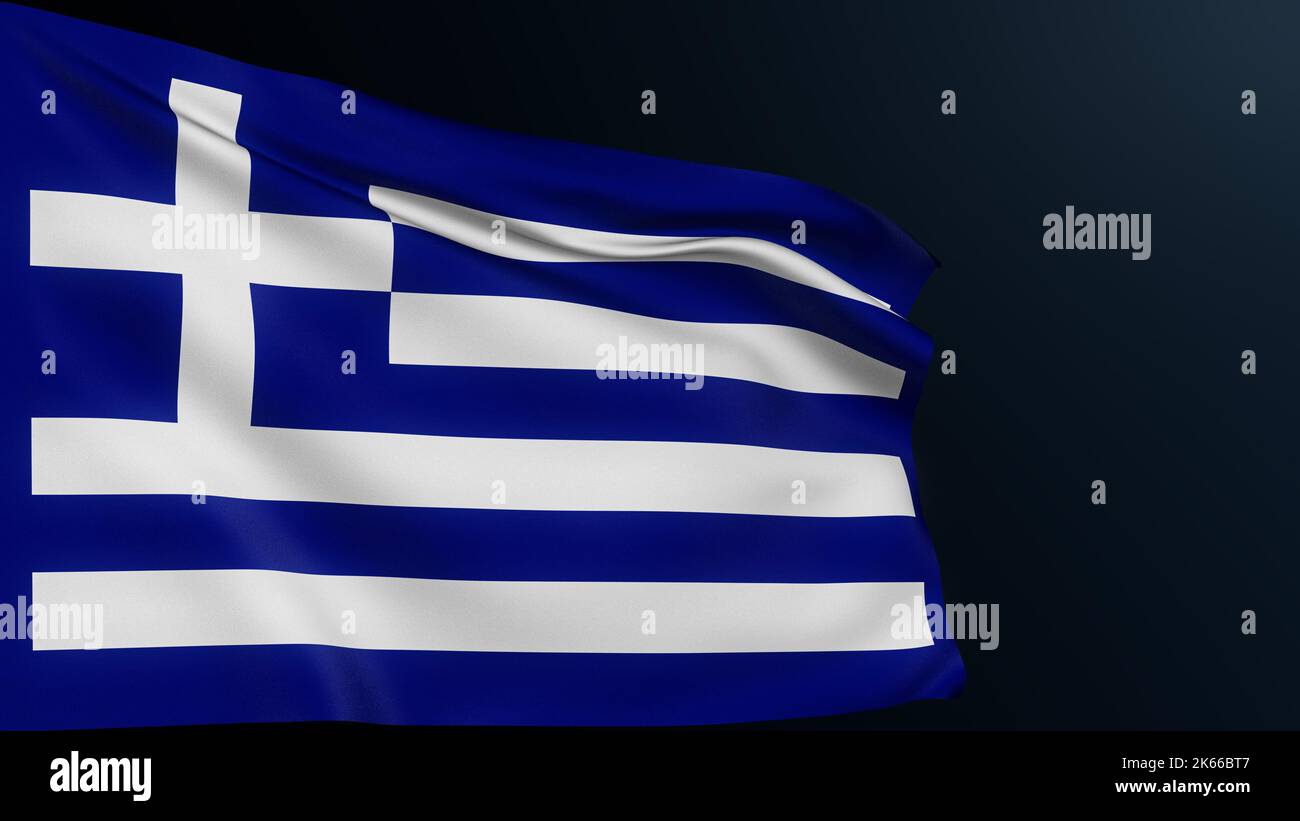 Drapeau de la Grèce. Panneau Athènes. Pays européen. Symbole national officiel grec de la célébration du jour de l'indépendance, 25 mars. Illustration réaliste 3D avec Banque D'Images