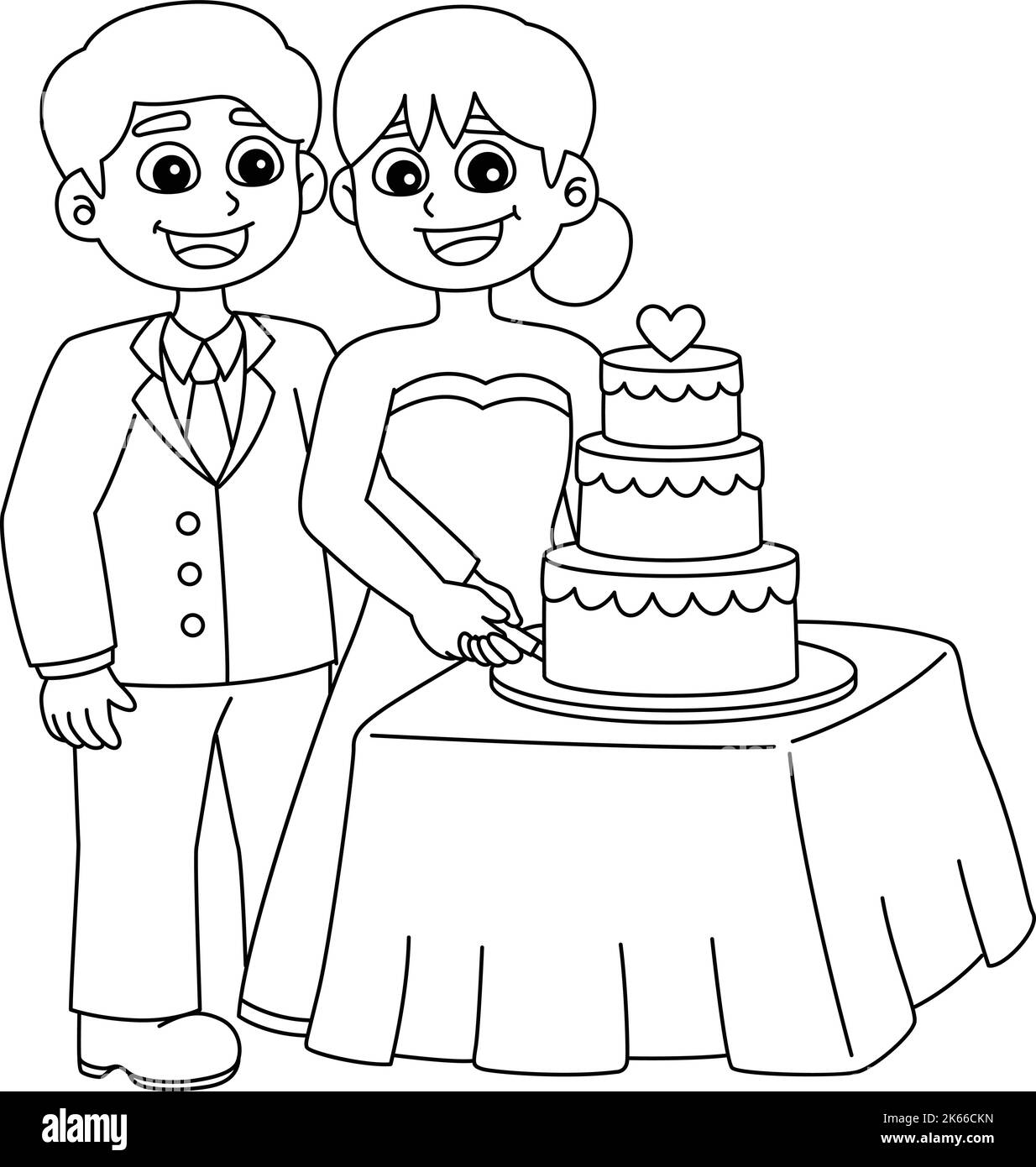 Gâteau de mariage et de coupe de mariée isolé Illustration de Vecteur