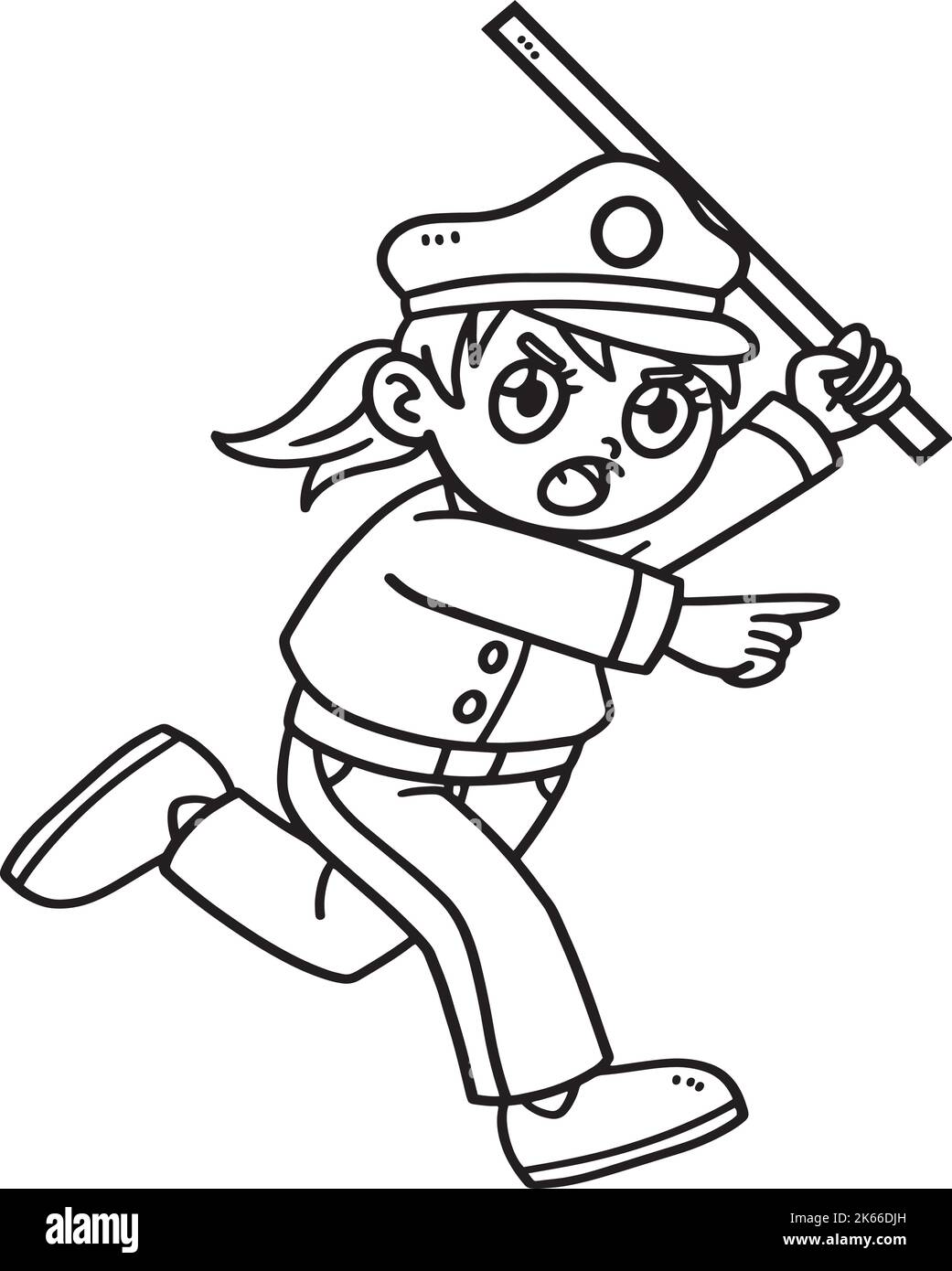 Page de coloriage isolée de bâton de maintien de policewoman Illustration de Vecteur