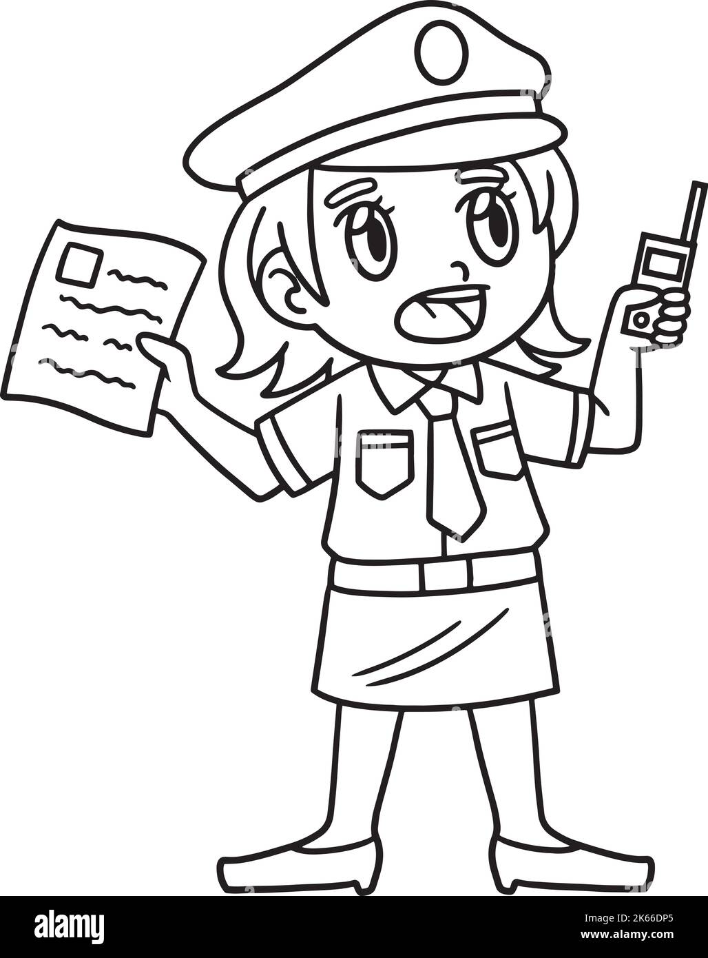 Page de coloriage isolée de rapport de policewoman Illustration de Vecteur