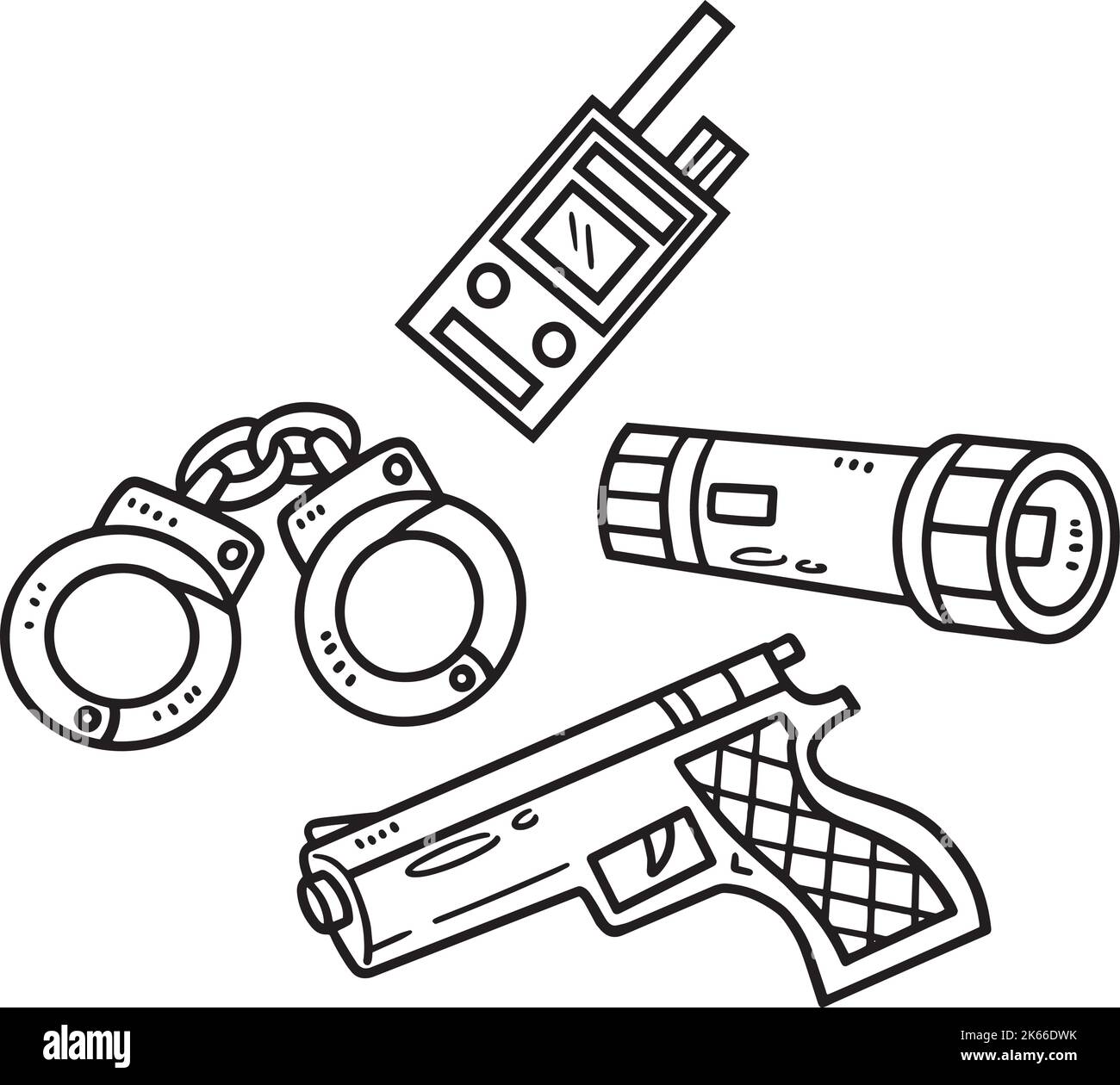 Page de coloriage isolé de l'équipement des policiers Illustration de Vecteur