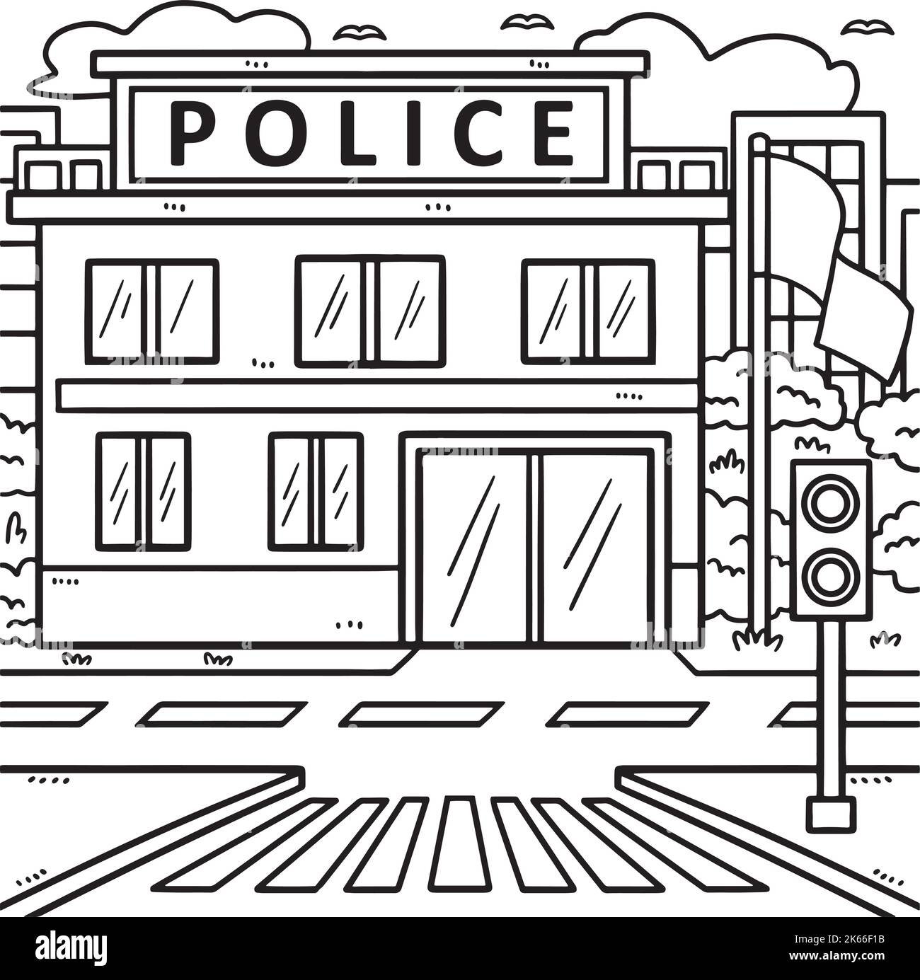 Page de coloriage du poste de police pour les enfants Illustration de Vecteur