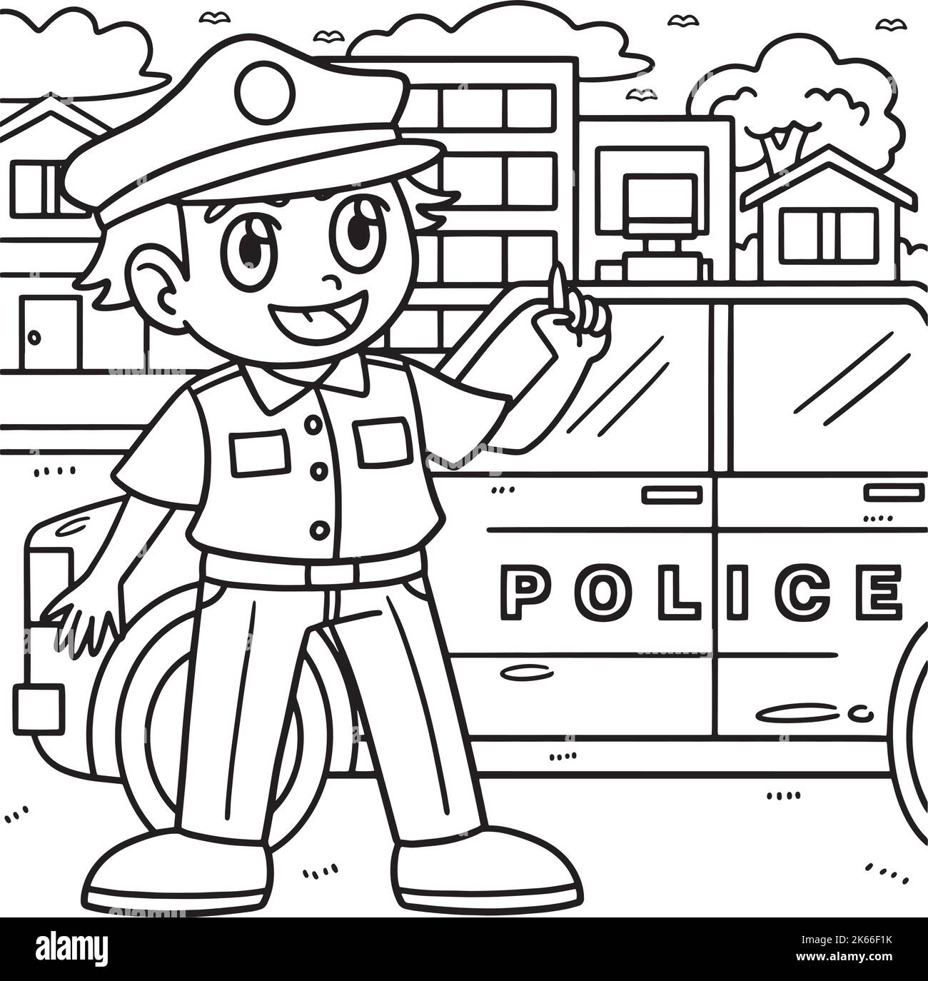 Page de coloriage de policier pour enfants Illustration de Vecteur