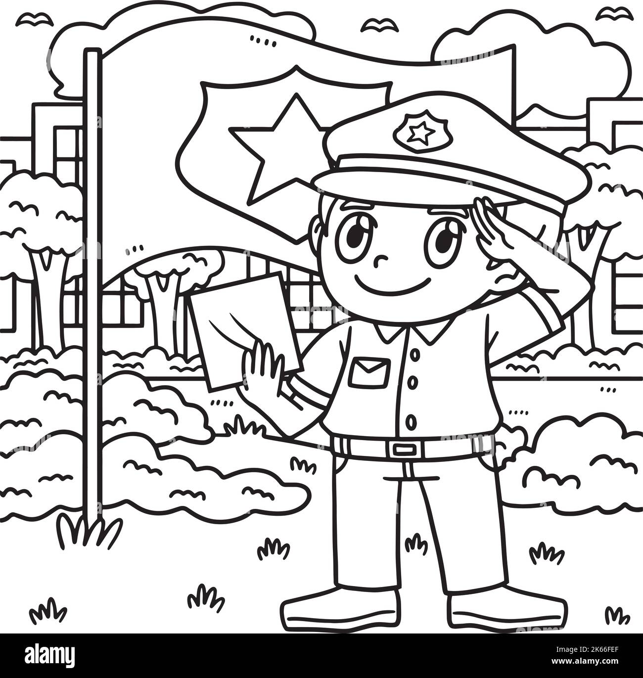 Page de coloriage des policiers salants pour les enfants Illustration de Vecteur