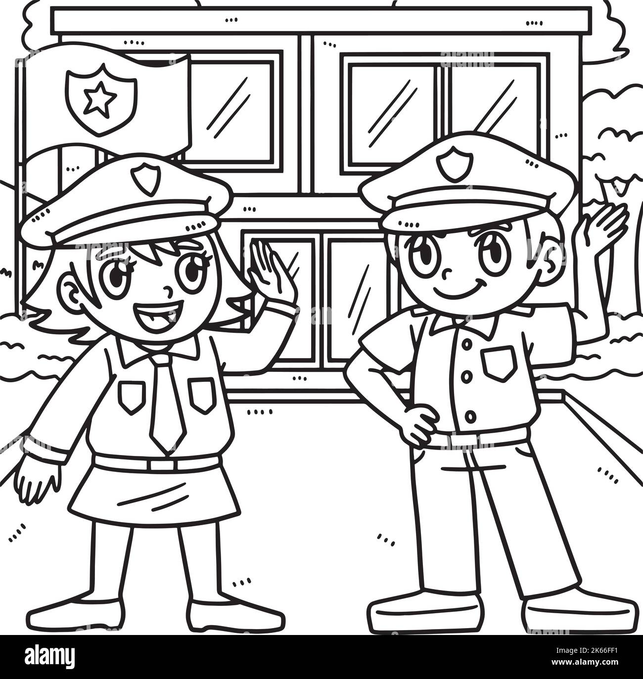 Page de coloriage des policiers pour les enfants Illustration de Vecteur