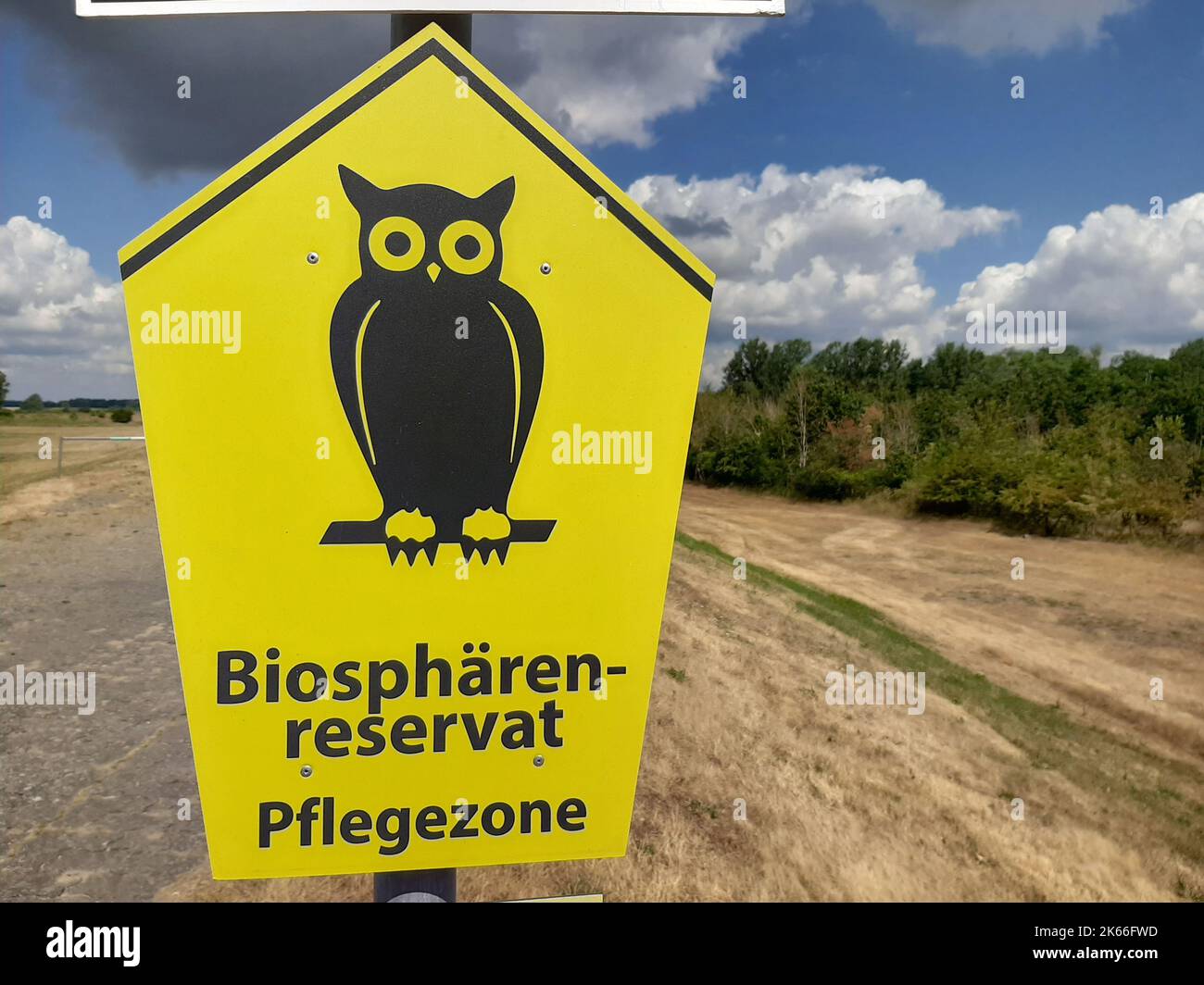 Panneau: Réserve de biosphère - zone de soins, Allemagne, Brandebourg Banque D'Images