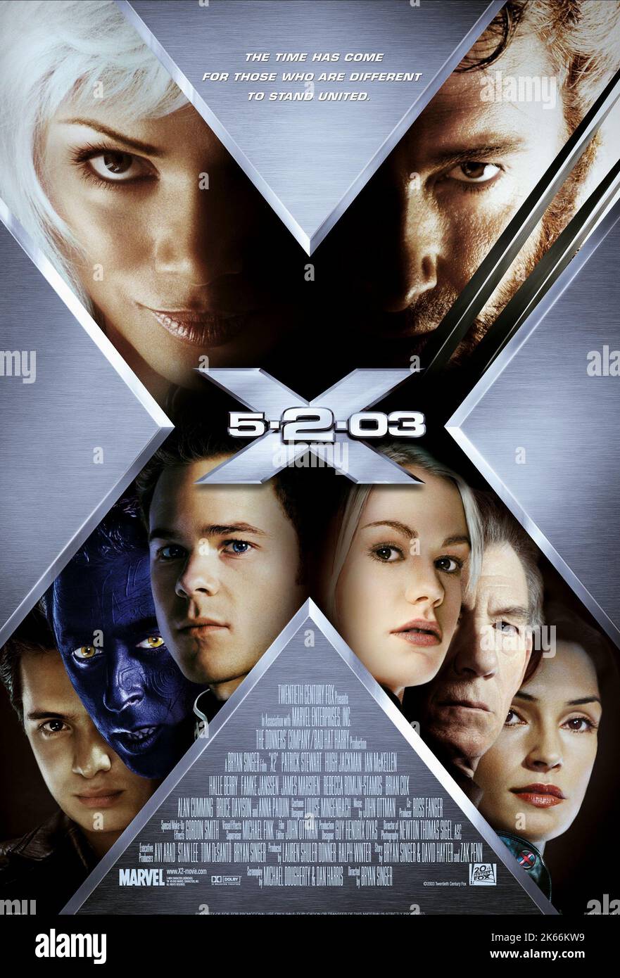 BERRY,JACKMAN,STANFORD,ROMIJN-STAMOS,ASHMORE,PAQUIN,MCKELLEN,JANSSEN, X-MEN 2, 2003 Banque D'Images