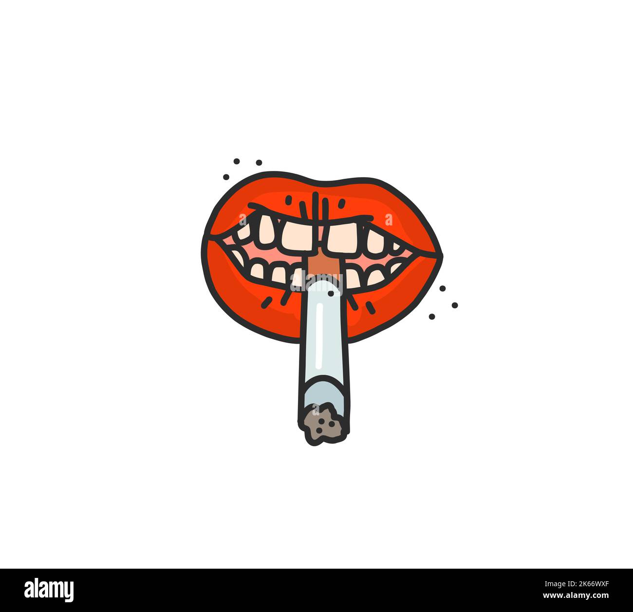 Dessin à la main vecteur résumé plat graphique moderne illustration de l'ancienne rétro vintage femme tenant la cigarette, 90 vintage print concept, rétro vecteur Illustration de Vecteur