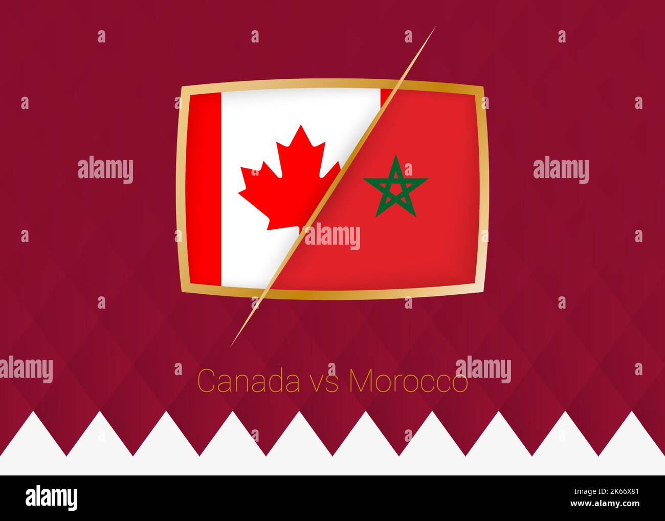 Le Canada contre le Maroc, icône de la compétition de football en groupe sur fond bordeaux. Icône vecteur. Illustration de Vecteur