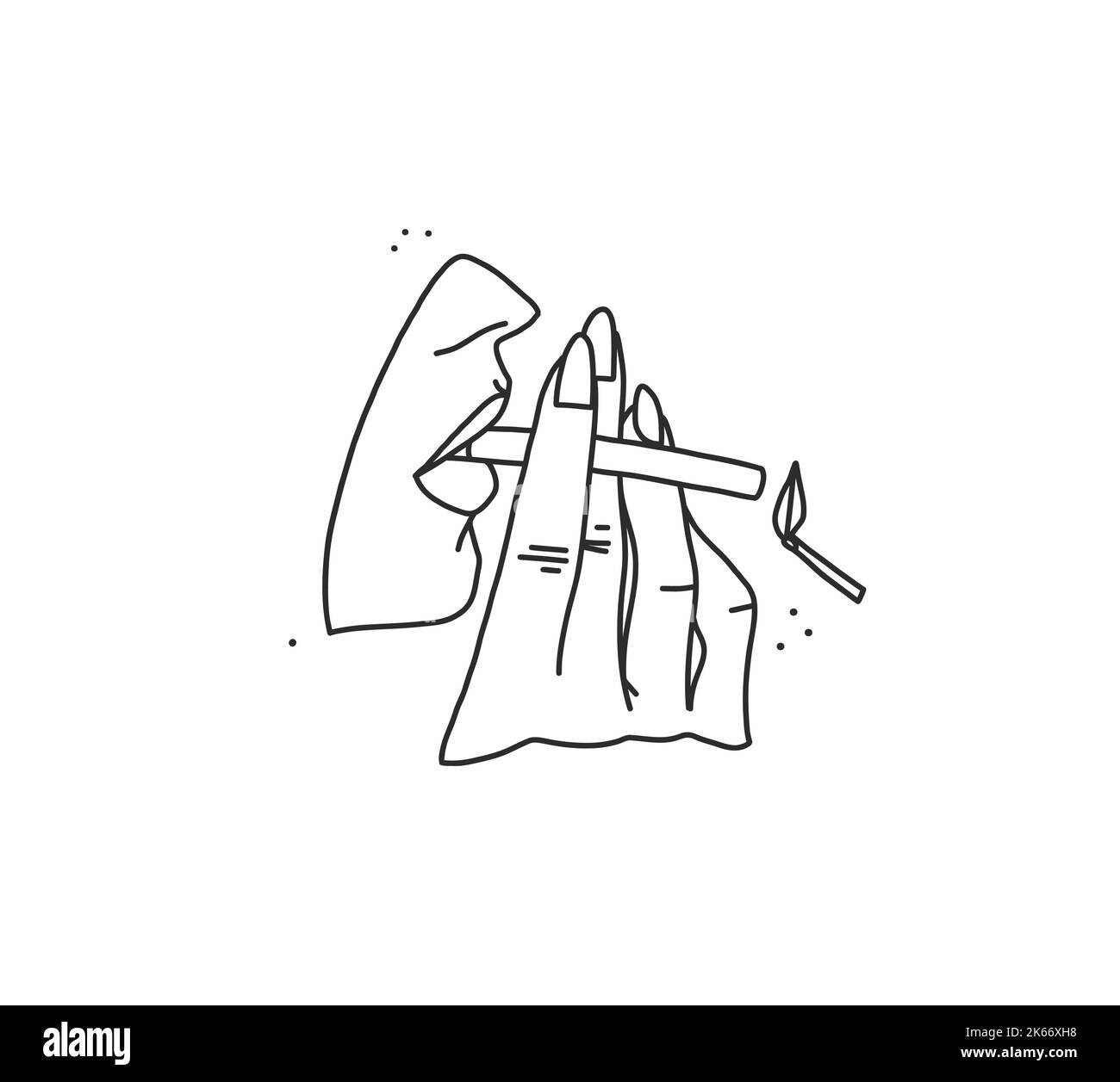 Dessin à la main vecteur résumé plat graphique moderne illustration de l'ancienne rétro vintage femme tenant la cigarette, 90 vintage print concept, rétro vecteur Illustration de Vecteur