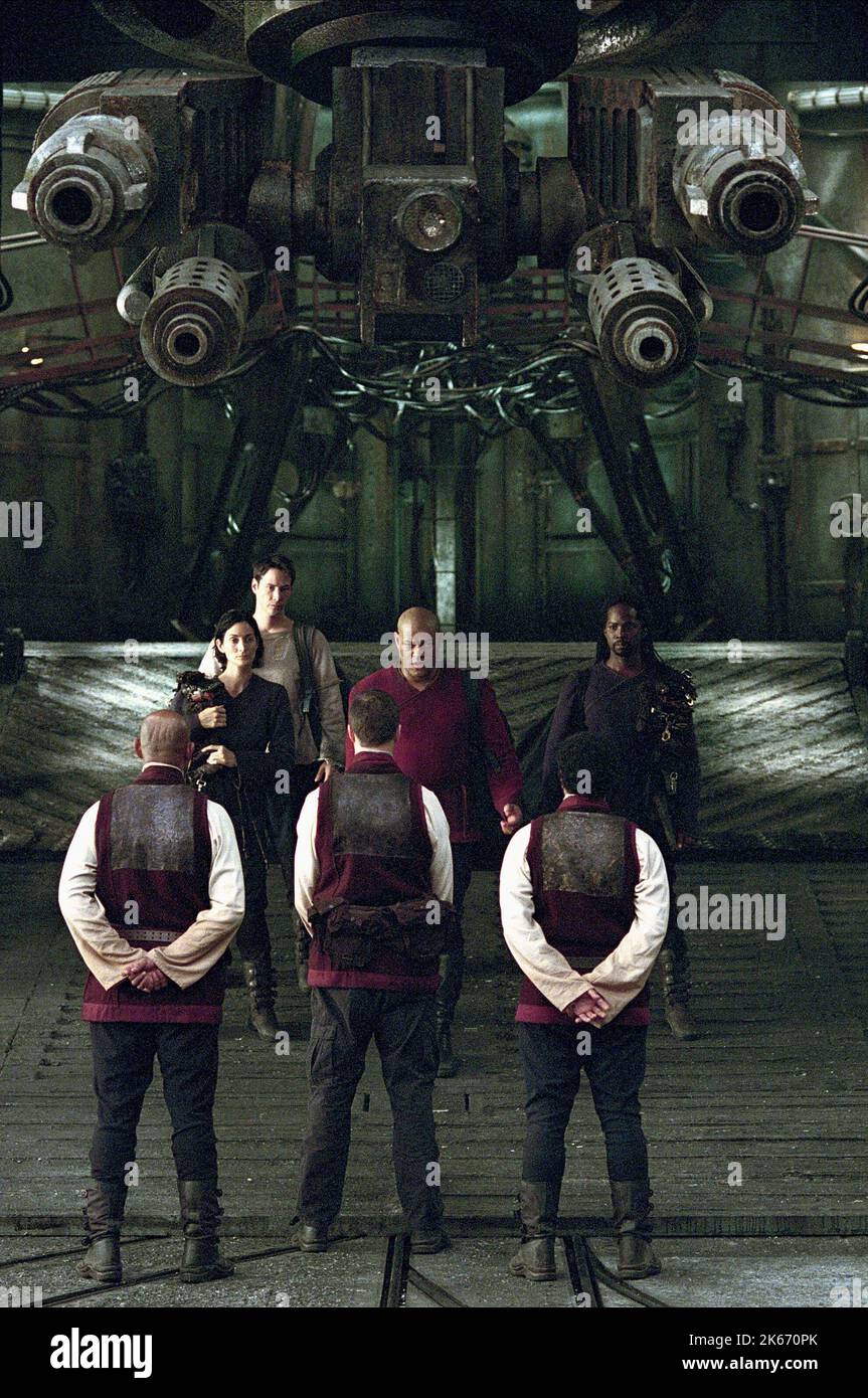 CARRIE-ANNE MOSS, Keanu Reeves, Laurence Fishburne, Harold Perrineau, The Matrix Reloaded, 2003 Banque D'Images