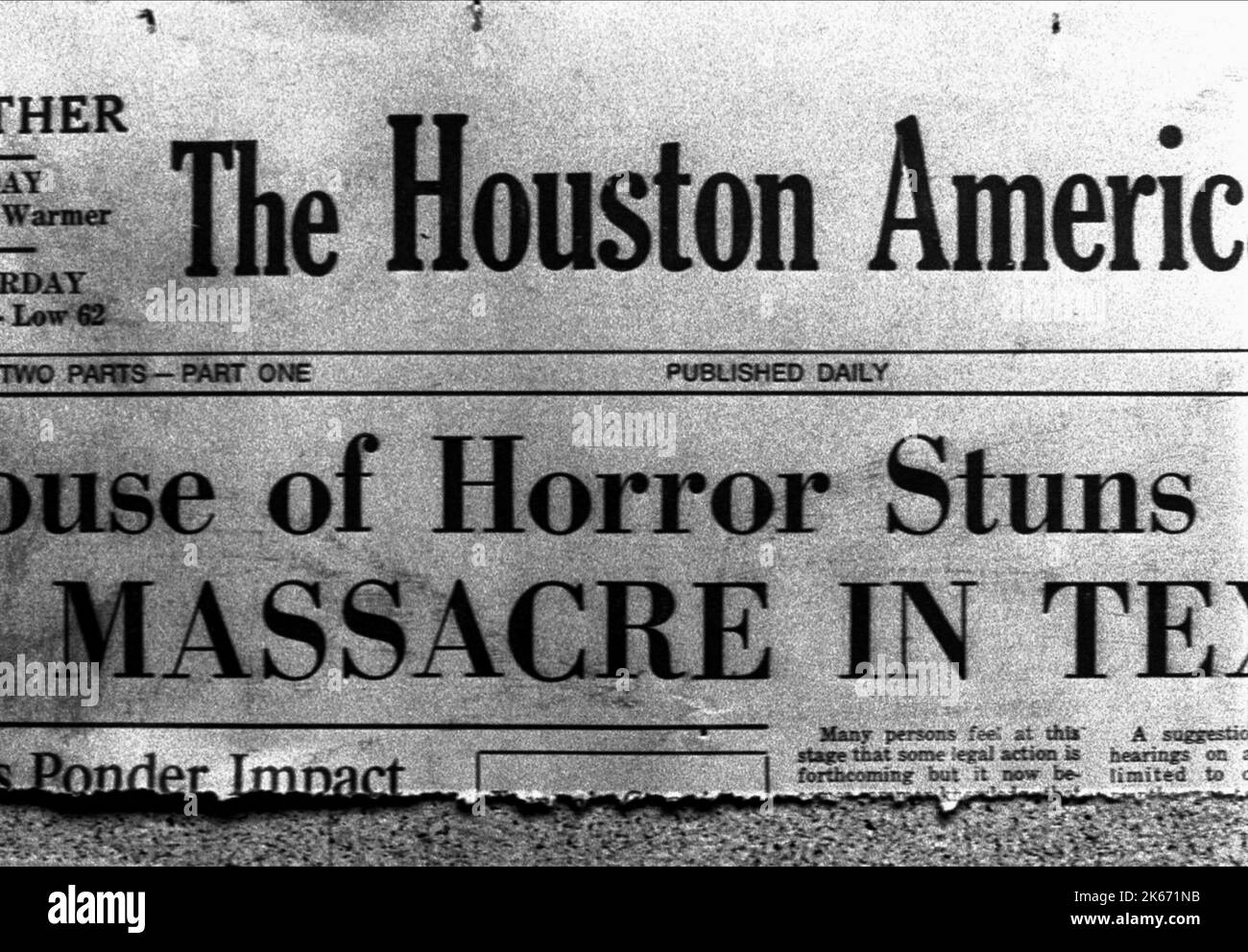 COUPURES DE JOURNAUX, LE MASSACRE DE LA TRONÇONNEUSE AU TEXAS, 2003 Banque D'Images