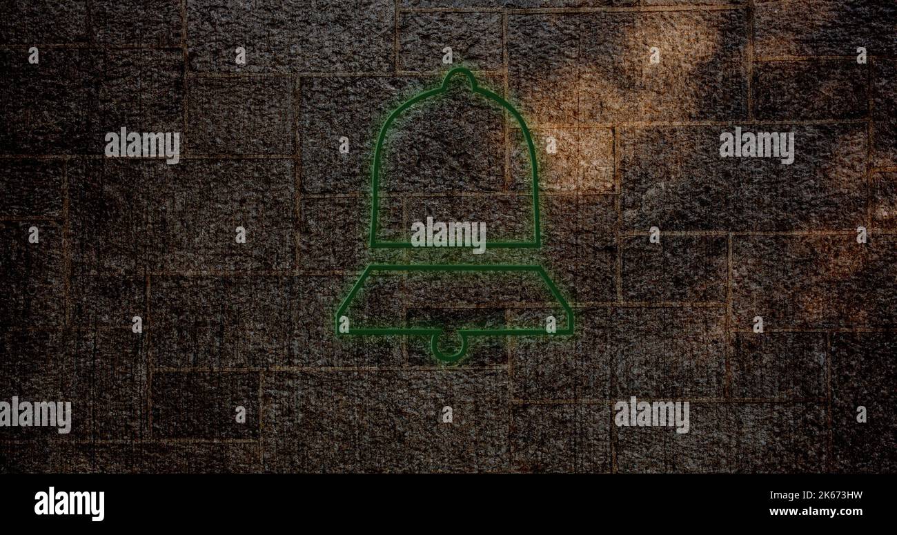 Combinaison de l'icône de la cloche de notification numérique verte contre le mur de grunge, espace de copie Banque D'Images
