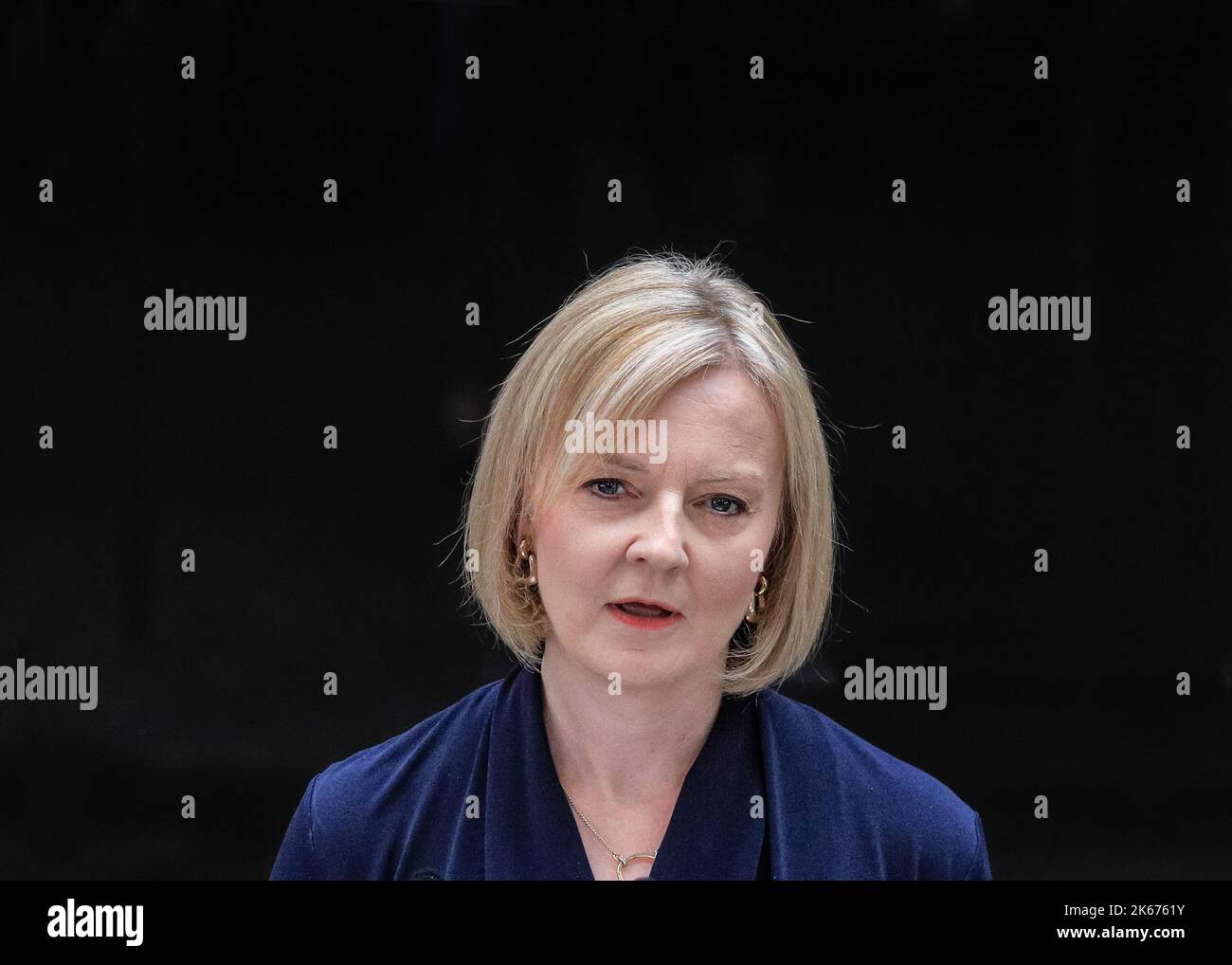 Liz Truss (Elizabeth Truss), député, Premier ministre britannique, gros plan, parlant, Downing Street, Londres, Royaume-Uni Banque D'Images