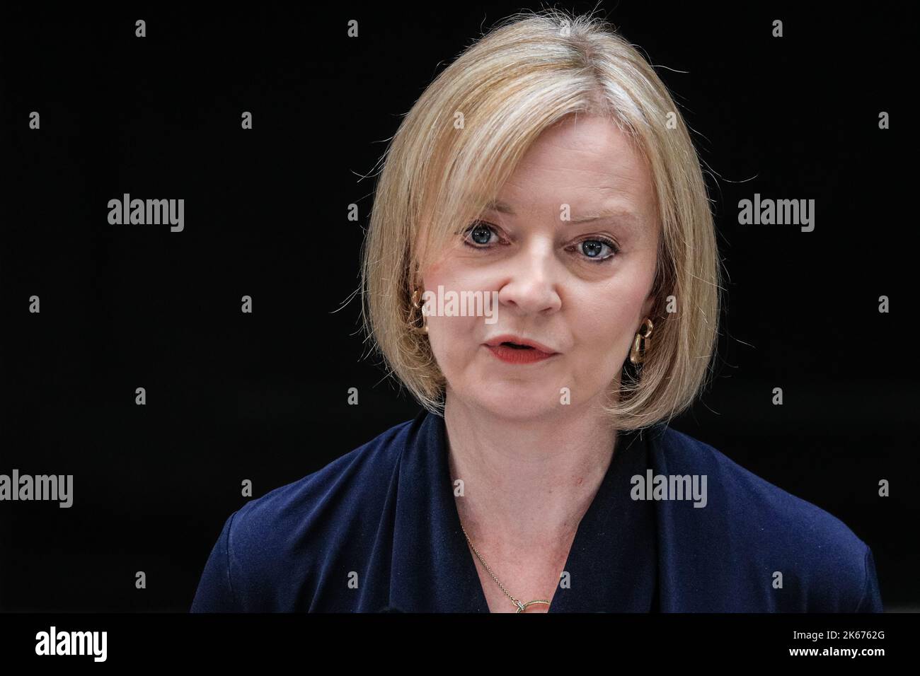 Liz Truss (Elizabeth Truss), député, Premier ministre britannique, gros plan, parlant, Downing Street, Londres, Royaume-Uni Banque D'Images
