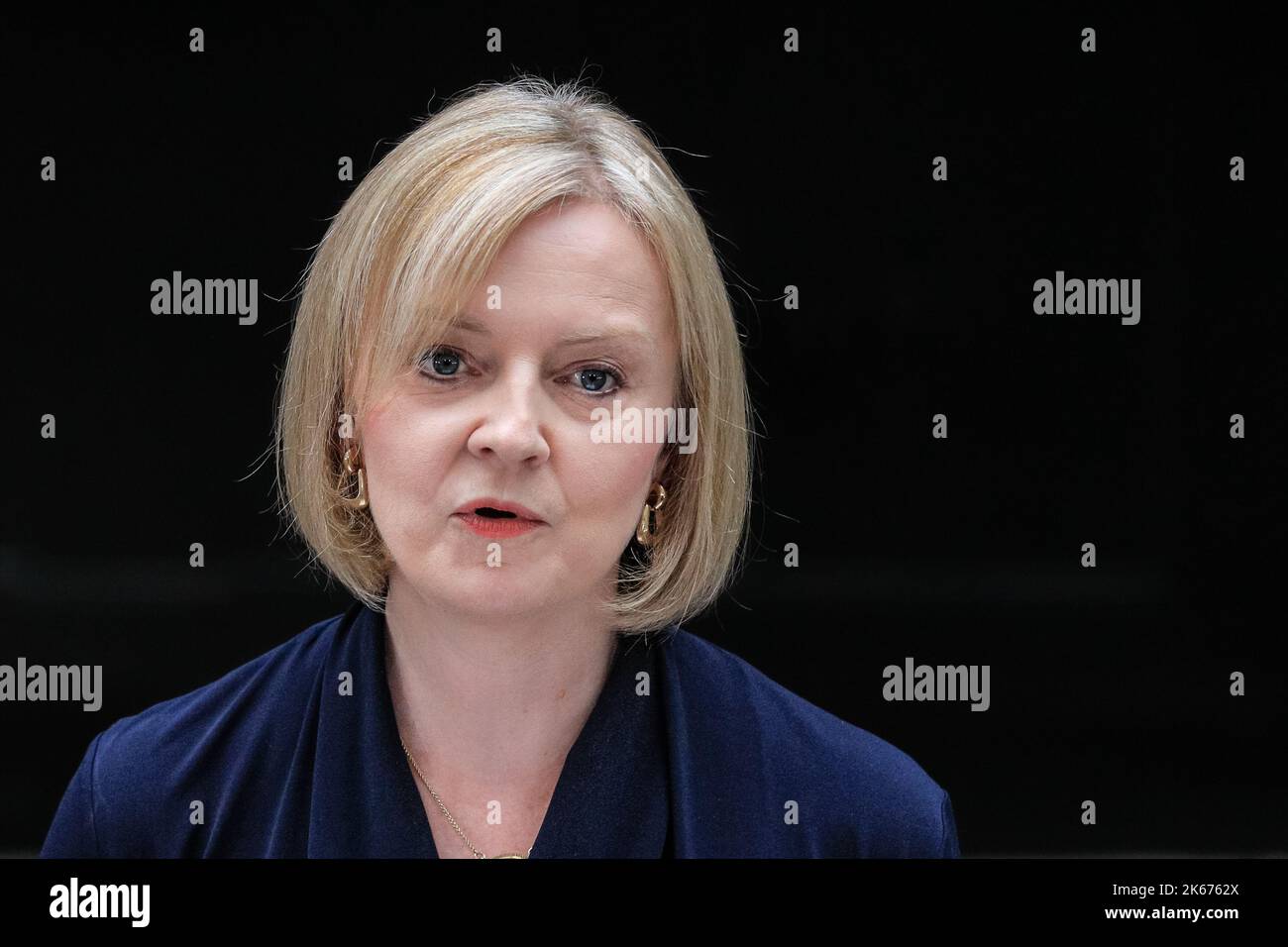 Liz Truss (Elizabeth Truss), député, Premier ministre britannique, gros plan, parlant, Downing Street, Londres, Royaume-Uni Banque D'Images