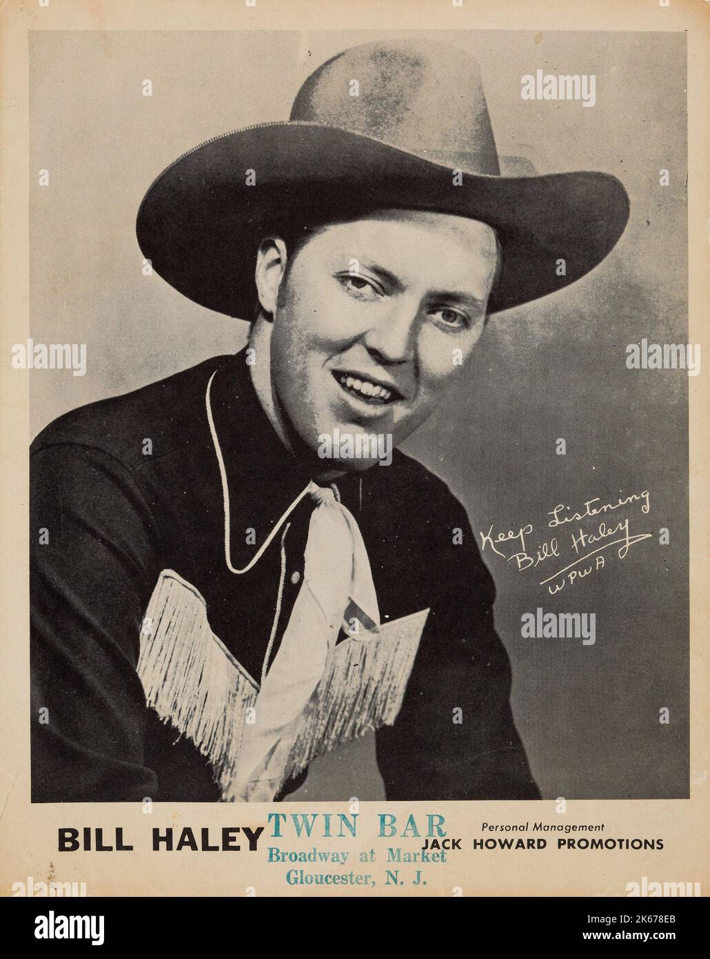 Bill Haley portant un chapeau de cow-boy - main de concert de Twin Bar (vers début 1950s) Banque D'Images