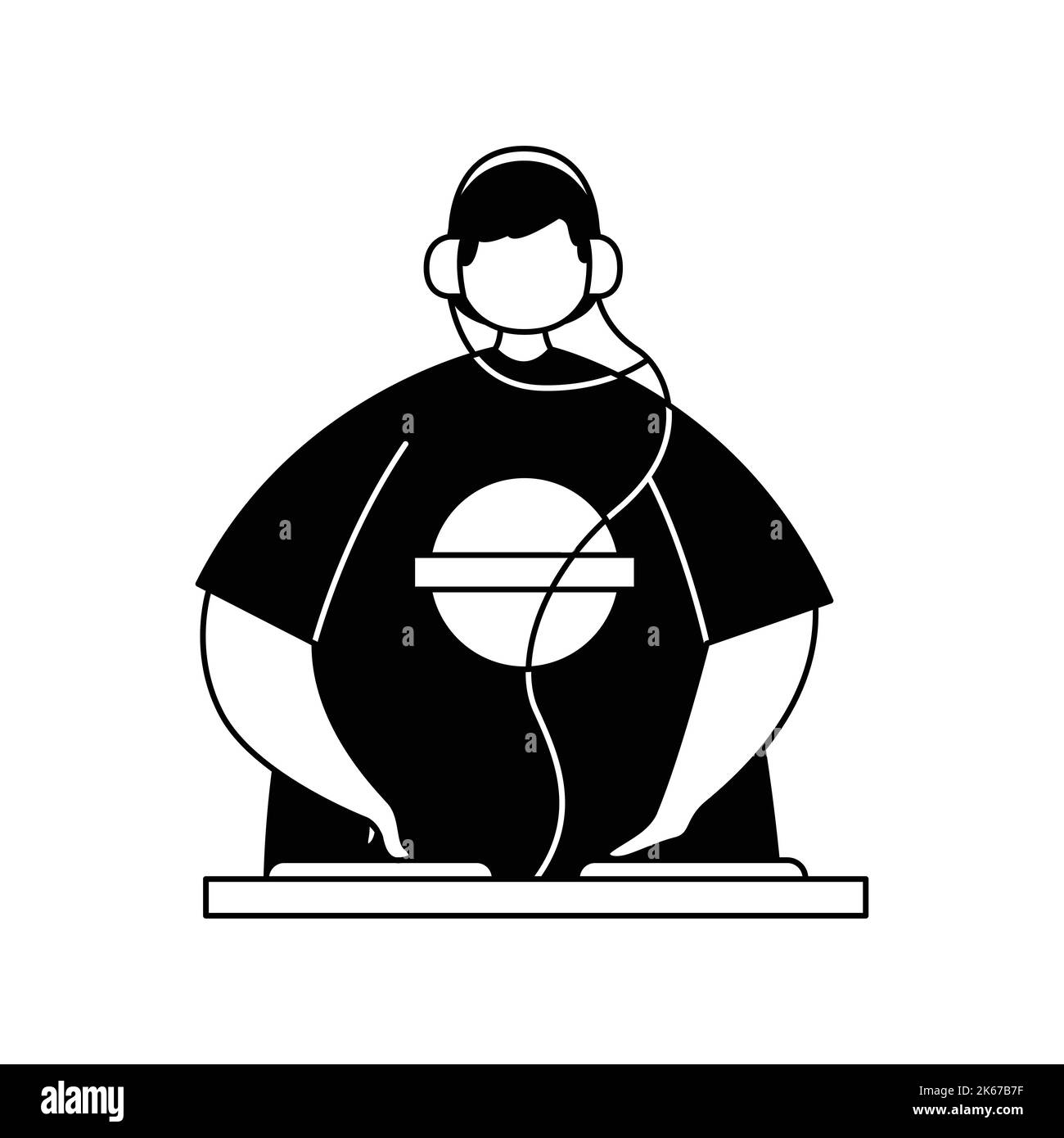 Illustration vectorielle d'un DJ avec casque pour écouter de la musique. Profession. Dessin au trait Illustration de Vecteur