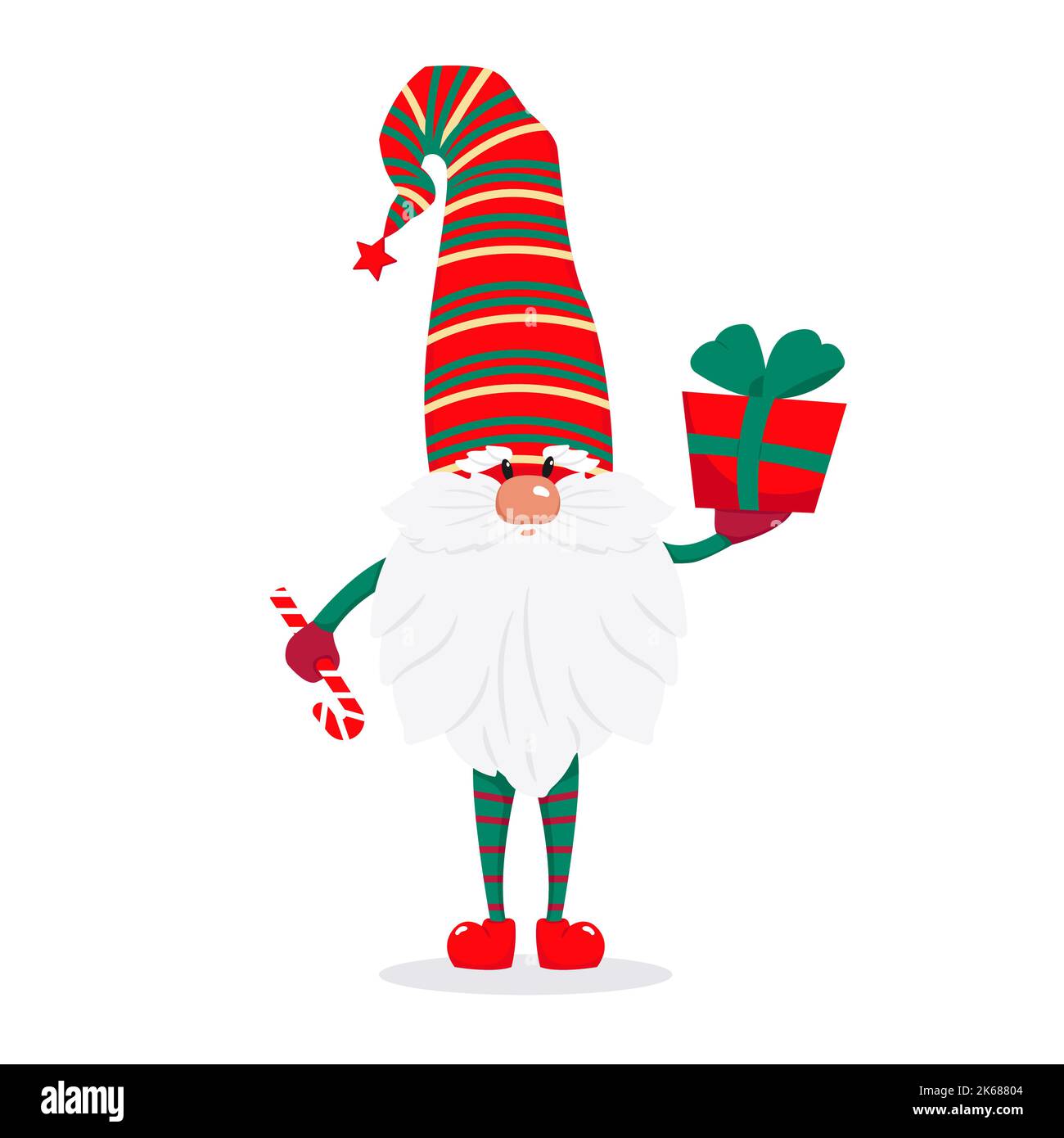 Un joli gnome barbu dans une casquette rouge, un personnage de Noël de conte de fées. Illustration vectorielle de style plat Illustration de Vecteur