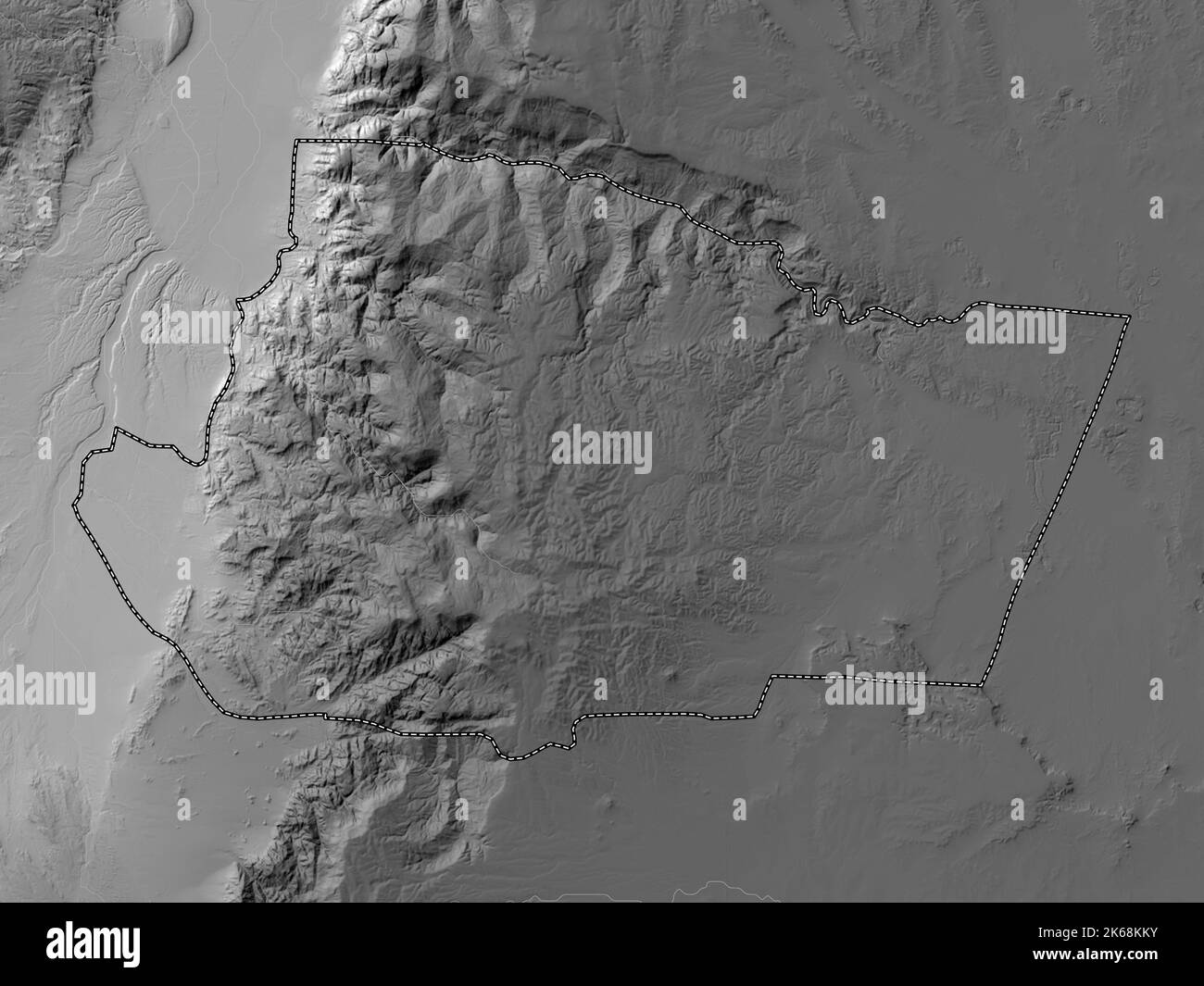 Tafilah, province de Jordanie. Carte d'altitude en niveaux de gris avec lacs et rivières Banque D'Images