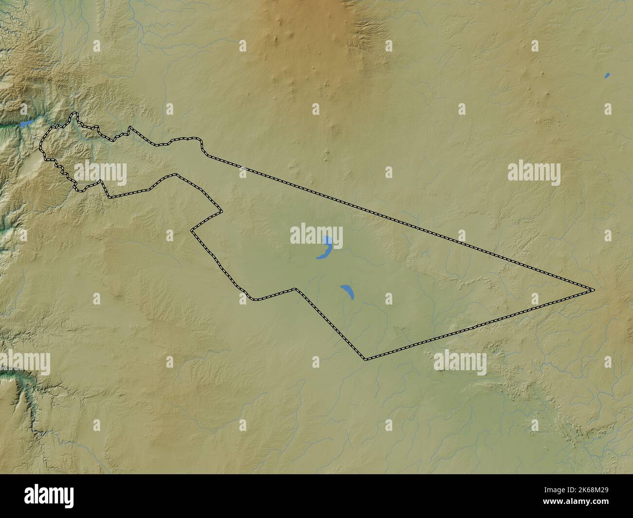 Zarqa, province de Jordanie. Carte d'altitude en couleur avec lacs et rivières Banque D'Images