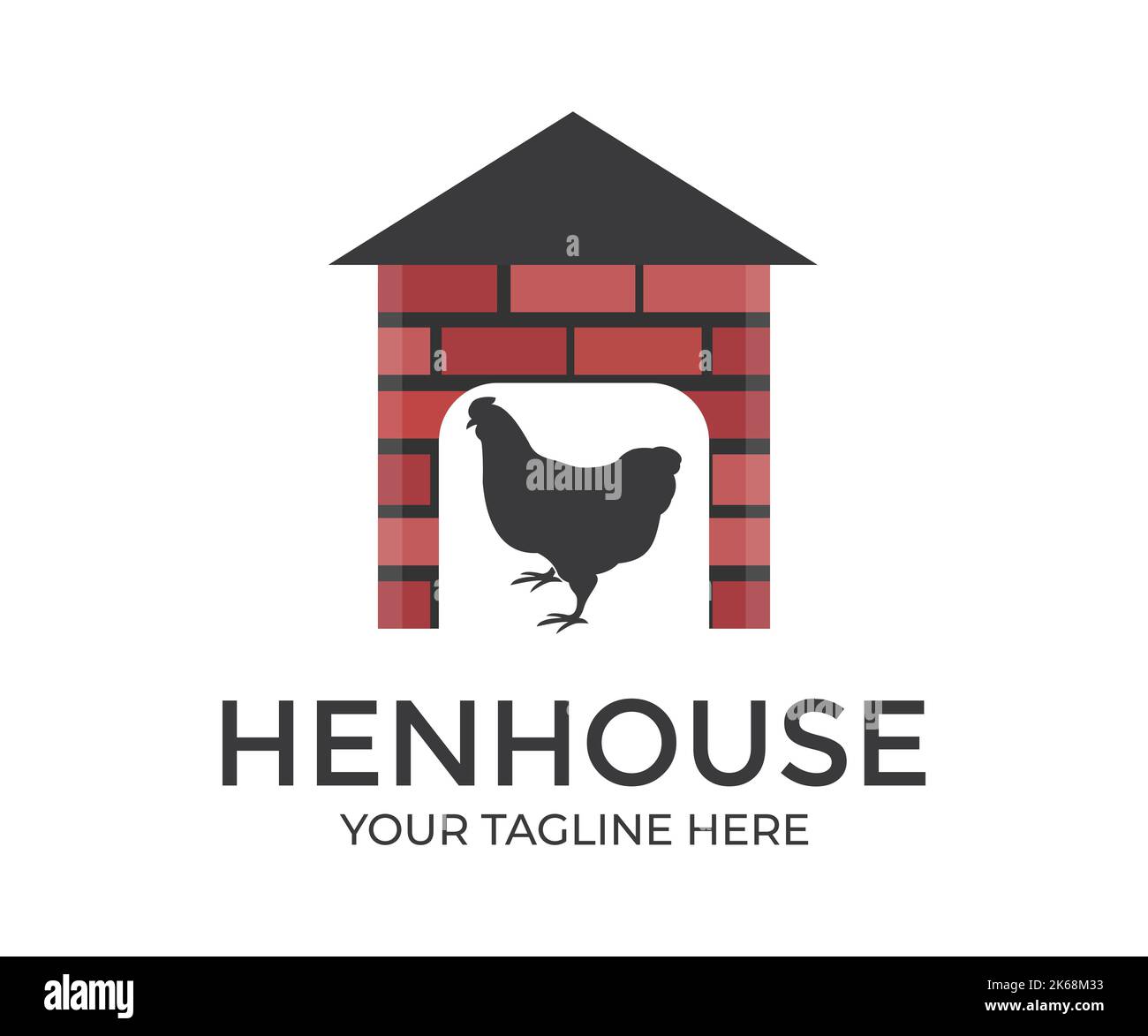 Henhouse, motif de ferme avicole à logo plat. Agriculture animale biologique, hennerie. Dessin vectoriel et illustration de ferme de poulet. Illustration de Vecteur