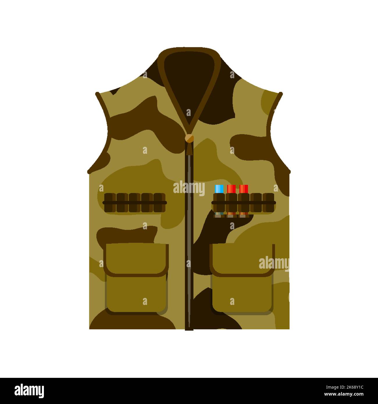 Militaire corps armure chasseur gilet vert camouflage plat. Uniforme cape protège le corps poches ammo compartiment sans manches militaire soldat uniforme sniper invisible cuirs bulletinproof icon gunsmith armée magazine Illustration de Vecteur