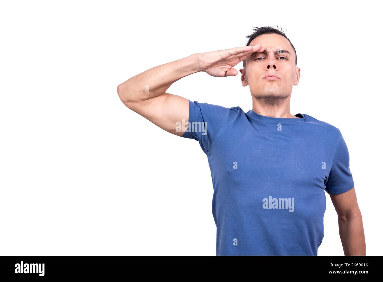 Homme donnant un salut militaire avec sa main Banque D'Images