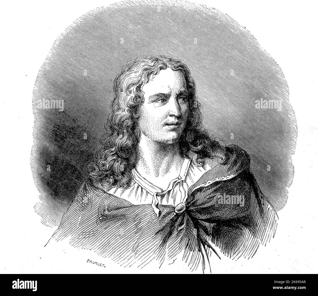 L'amélioration de la reproduction numérique, Gérard Audran ou Girard Audran, né 1640, est mort en 1703, était un graveur français d'origine, woodprint de th 19e siècle Banque D'Images