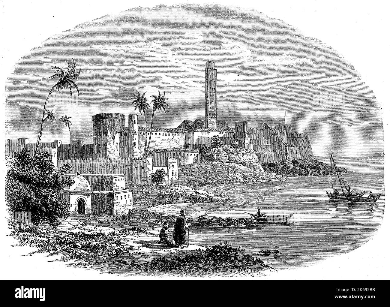 L'amélioration de la reproduction numérique, de la mosquée et de la ville de Rabat, Maroc, woodprint original du 19ème siècle e Banque D'Images