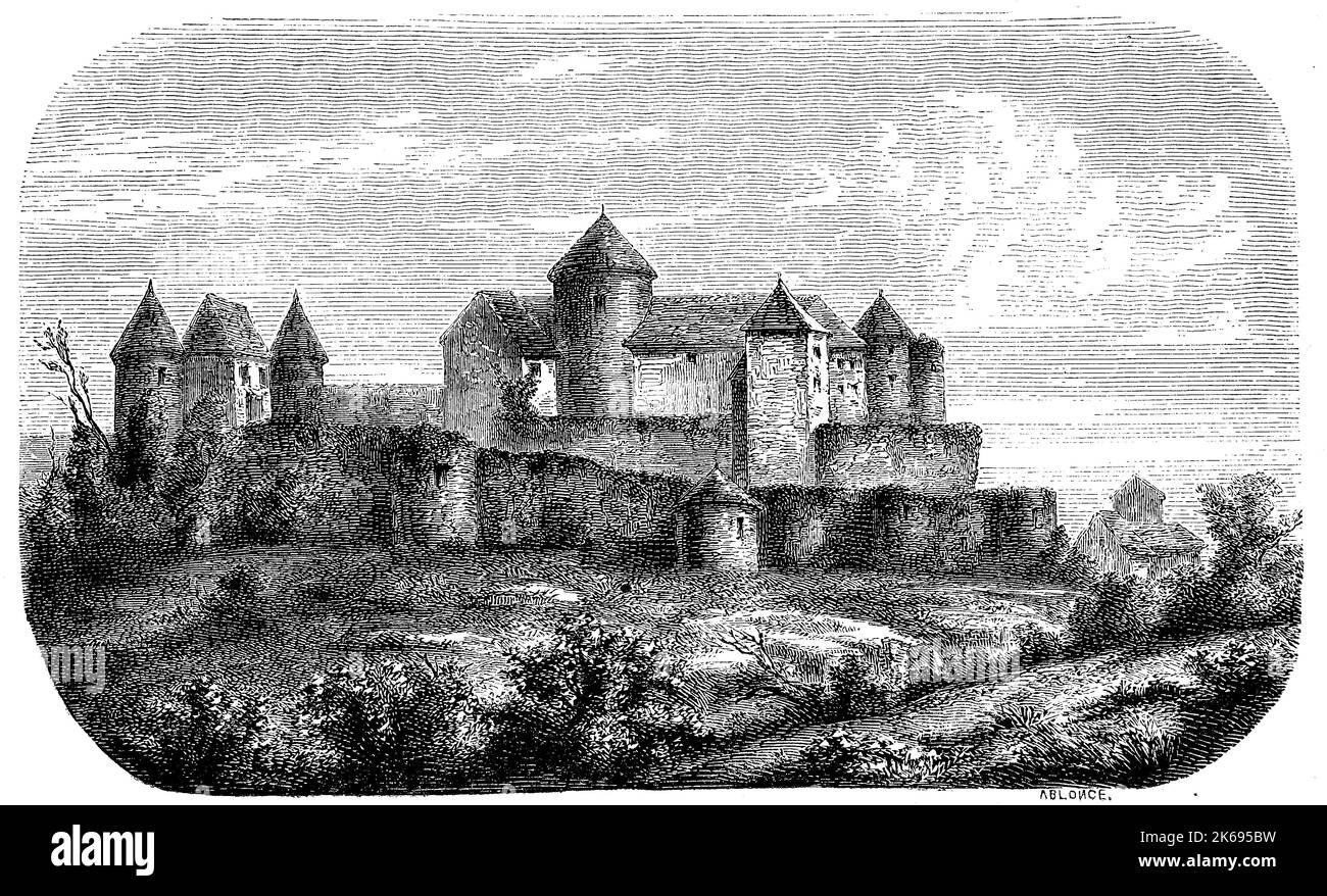 L'amélioration de la reproduction numérique, ruines du château de charolles dans le département de la Saône-et-Loire dans la région Bourgogne-Franche-comté, France, woodprint original de th 19e siècle Banque D'Images