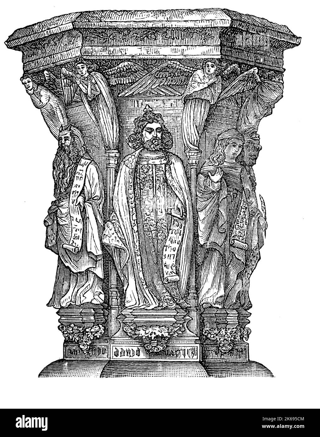 L'amélioration de la reproduction numérique, même de Moïse, une sculpture monumentale reconnue comme le chef d'oeuvre de l'artiste néerlandais Claus Sluter, woodprint original de th 19e siècle Banque D'Images