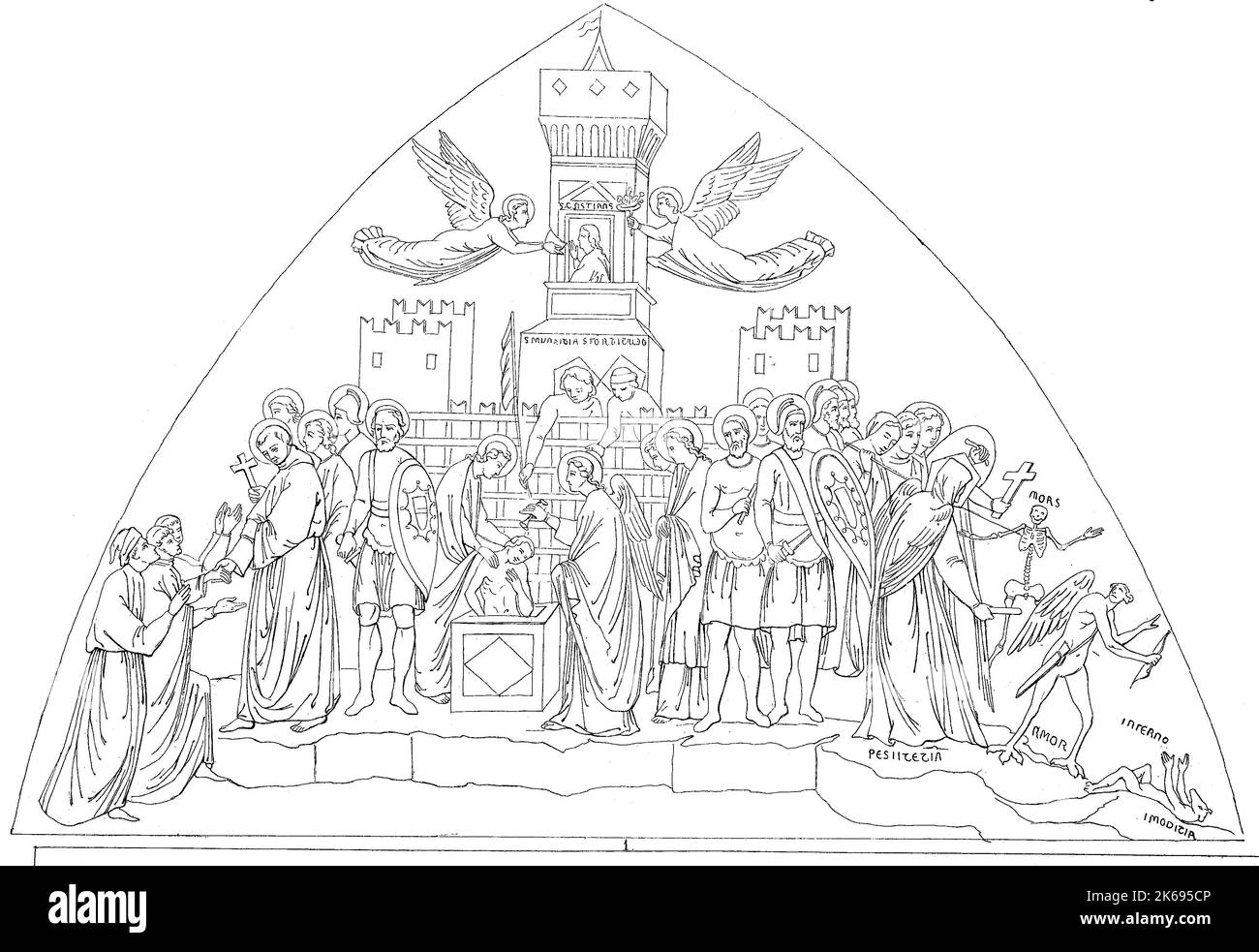 L'amélioration de la reproduction numérique, la chasteté, fresque de Giotto à san francisco à Assise, Italie, woodprint original du 19ème siècle e Banque D'Images