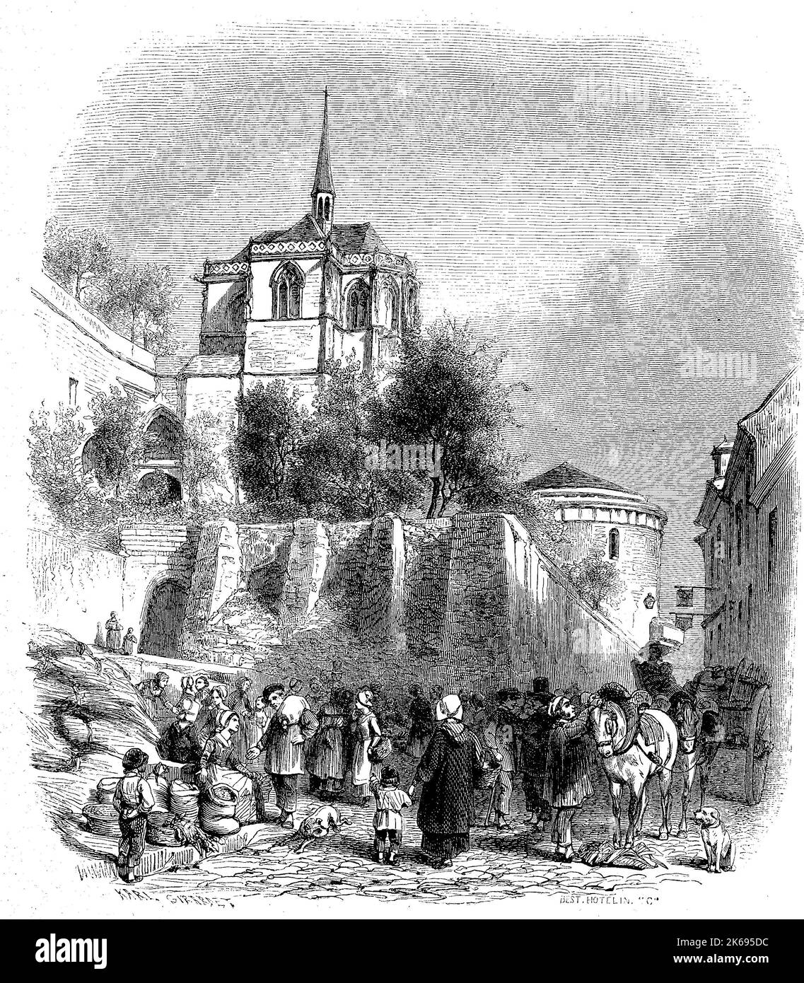 L'amélioration de la reproduction numérique, chapelle du château de Château Clos Lucie à Amboise, France, woodprint original de th 19e siècle Banque D'Images