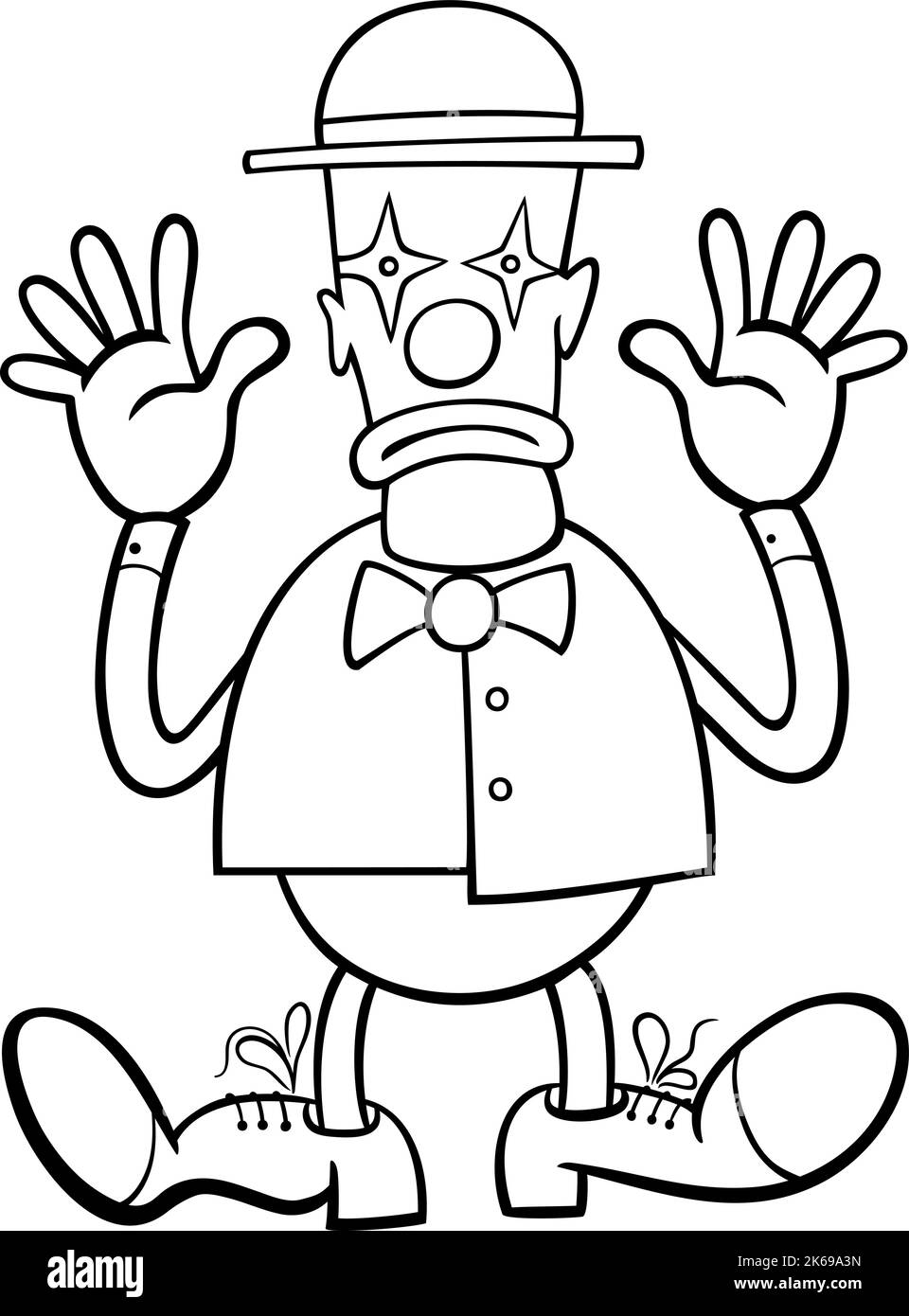 Dessin animé noir et blanc de drôle clown ou mime page de coloriage de personnage de bande dessinée Illustration de Vecteur