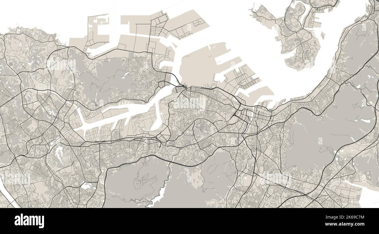 Carte vectorielle de Kitakyushu, Japon. Illustration de l'affiche de la carte routière de la ville urbaine. Art. Carte Kitakyushu Illustration de Vecteur